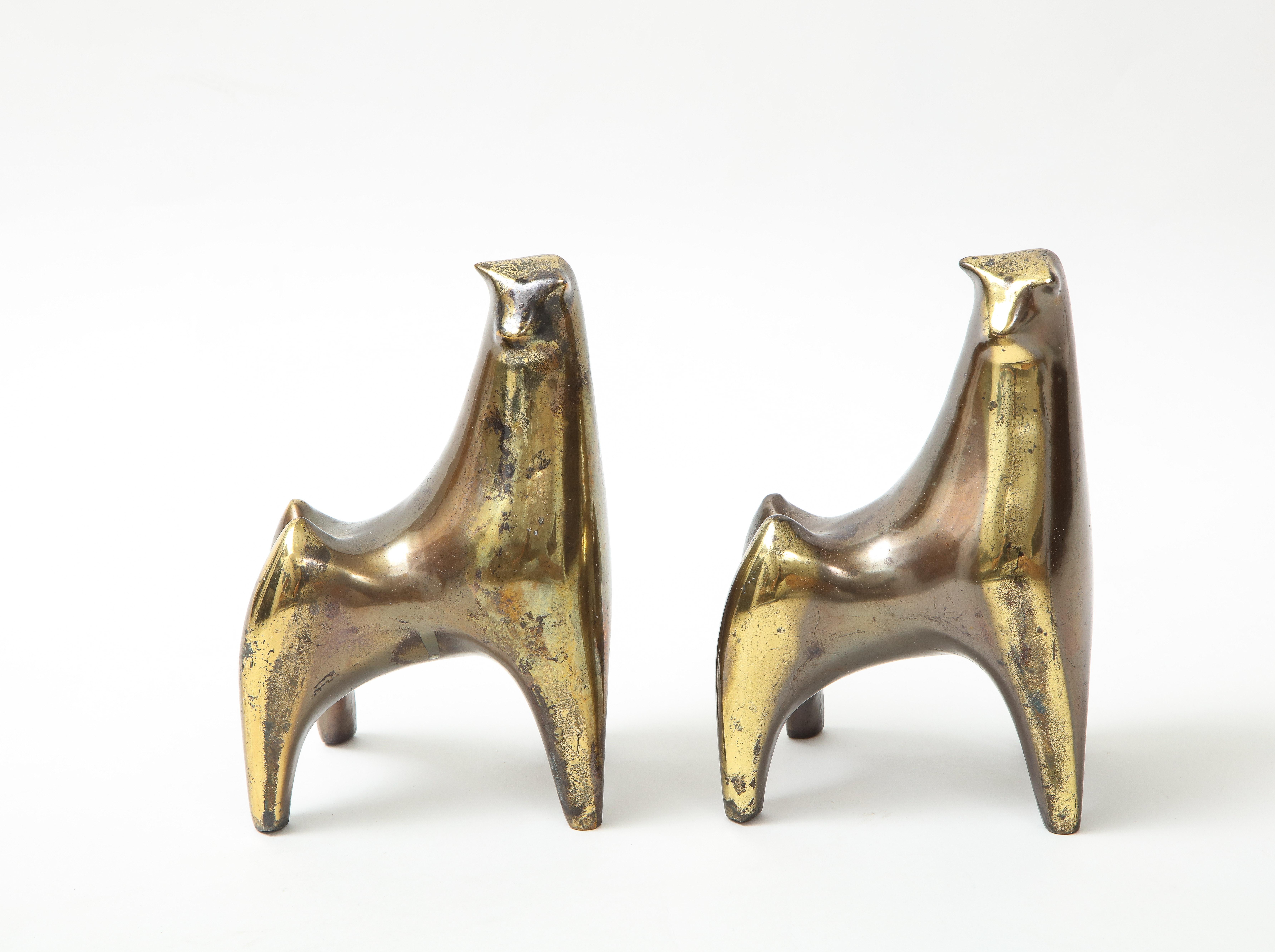 Mid-Century Modern Aged Bronze Bull Bookends, B. Seibel For Sale