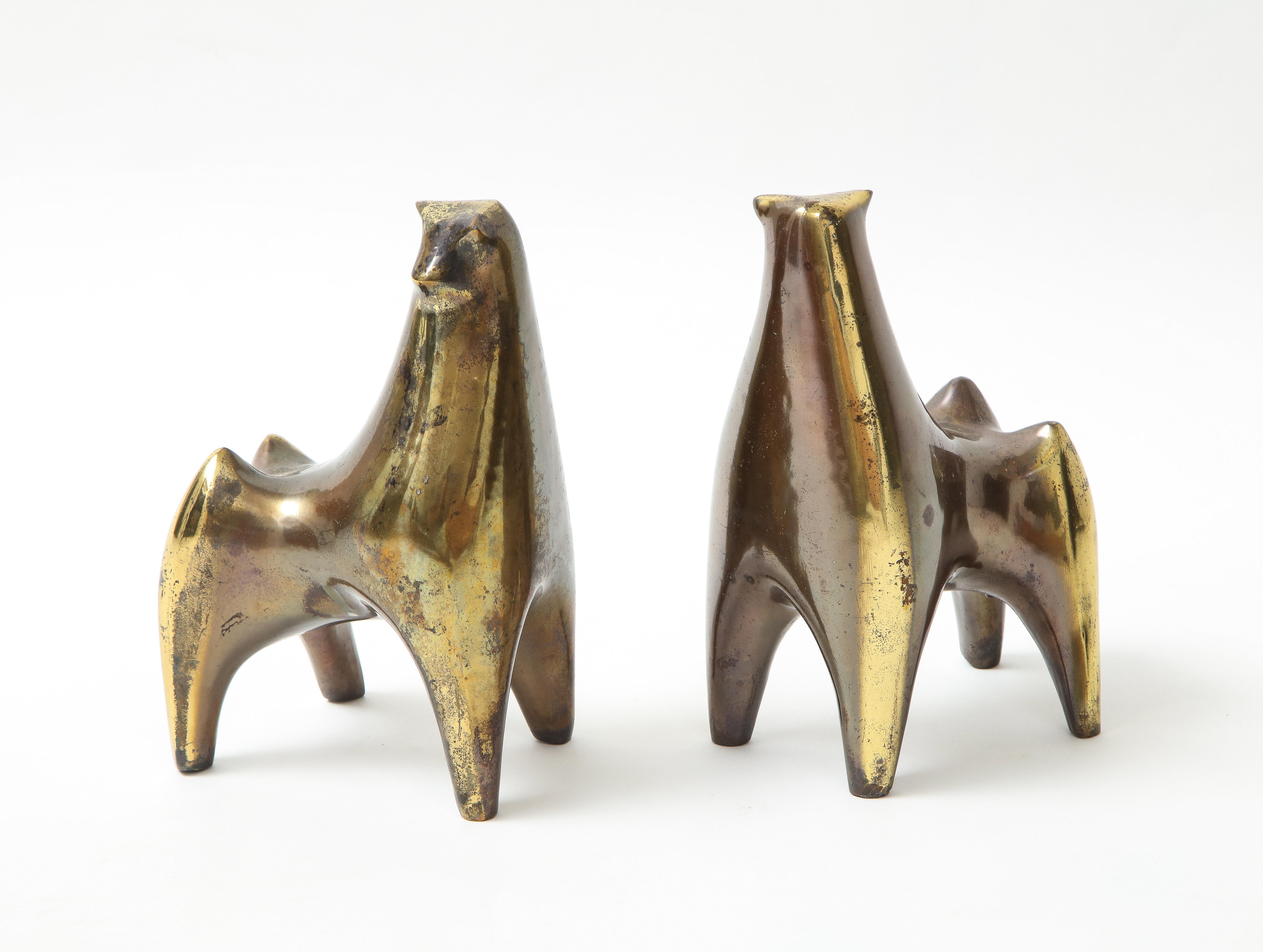 Buchstützen aus gealterter Bronze mit Stier, B. Seibel im Zustand „Gut“ im Angebot in New York, NY