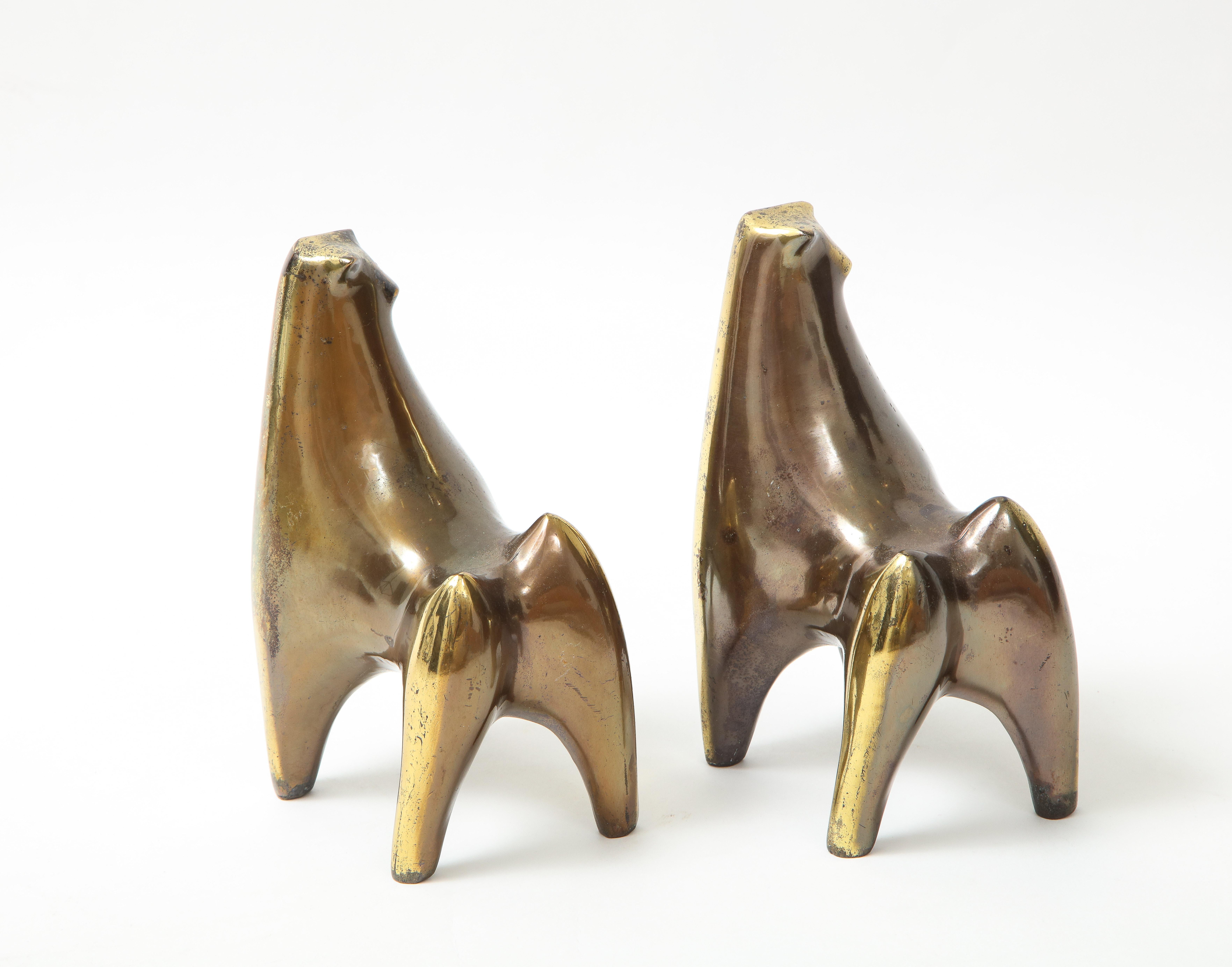 20th Century Aged Bronze Bull Bookends, B. Seibel For Sale