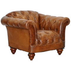 Aged Brown Leather Tetrad Chesterfield Club Armchair Heritage Leather