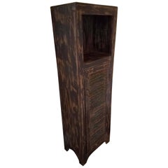 Aged Brown Moroccan Carved Cabinet, Old Window Shutter