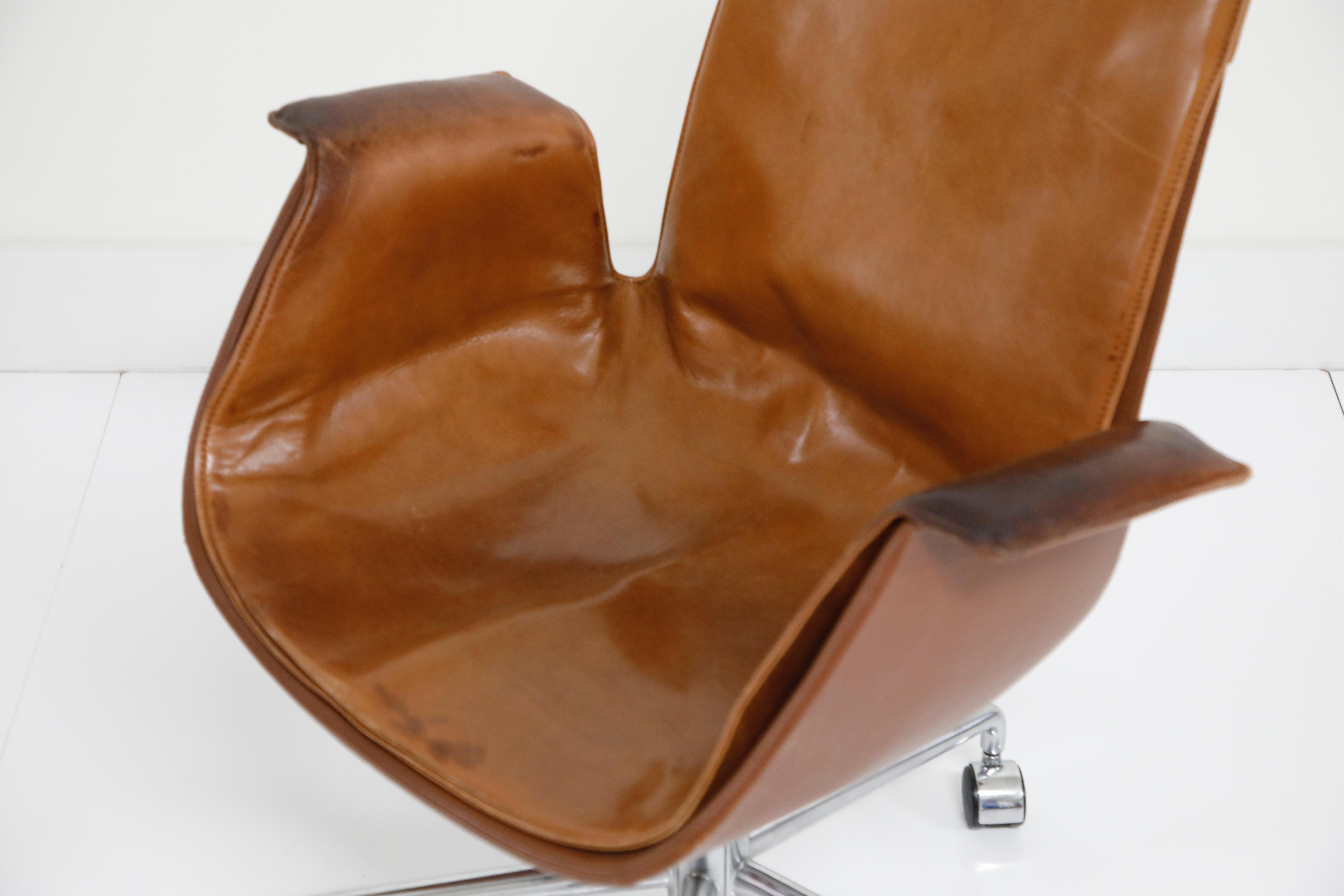 Aged Cognac Leather Bird Chairs by Fabricius & Kastholm for Alfred Kill, 1960s 5