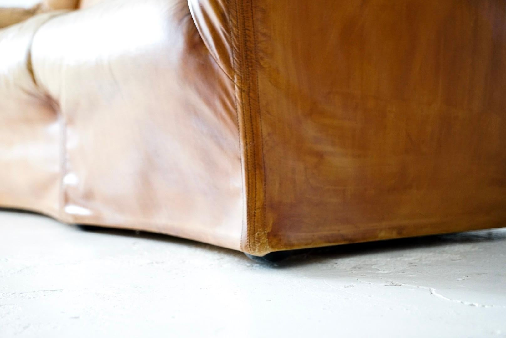 Aged Cognac Leather Tentazione Three-Seat Sofa by Mario Bellini for Cassina 5