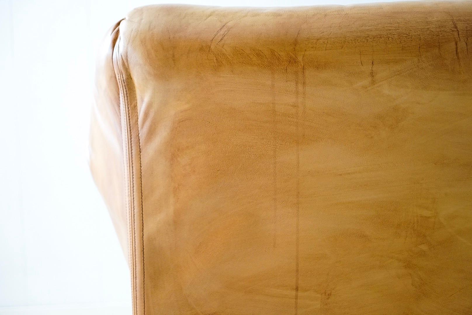 Aged Cognac Leather Tentazione Three-Seat Sofa by Mario Bellini for Cassina 4