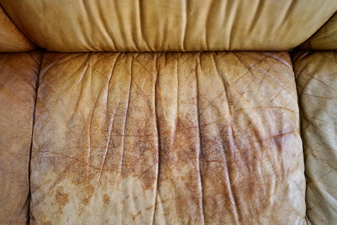 Aged Cognac Leather Tentazione Three-Seat Sofa by Mario Bellini for Cassina 9