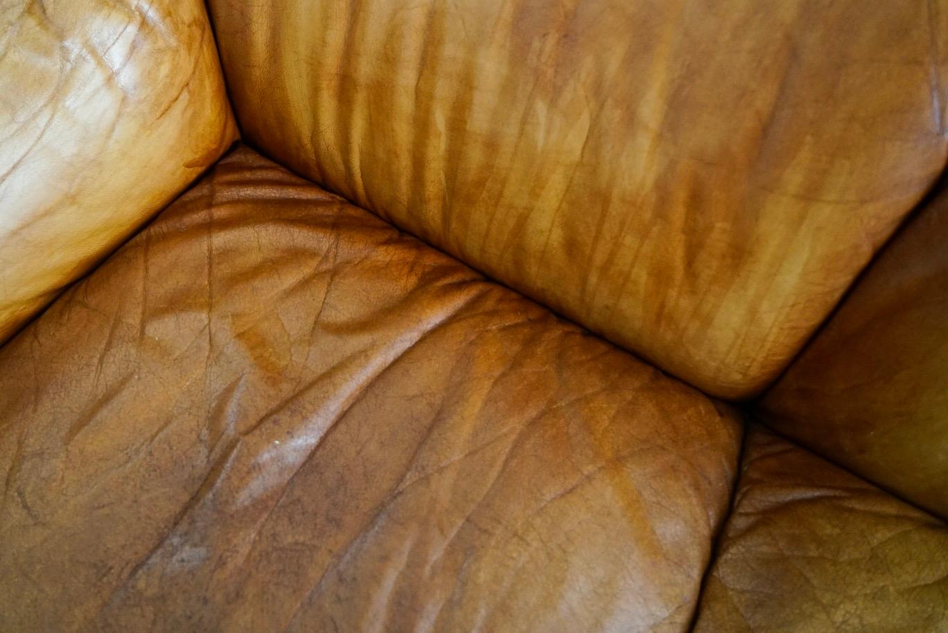 Aged Cognac Leather Tentazione Three-Seat Sofa by Mario Bellini for Cassina 11