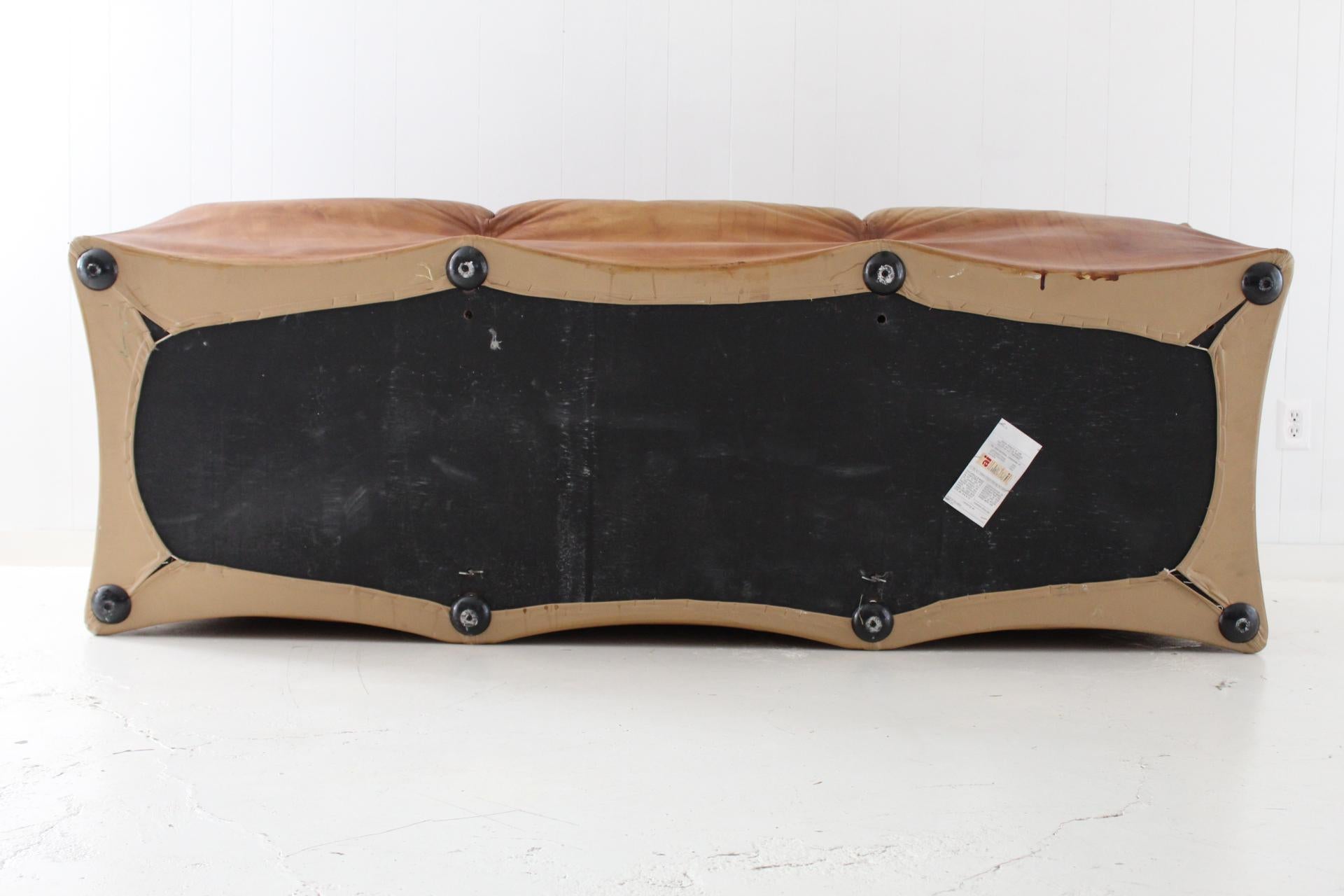 Aged Cognac Leather Tentazione Three-Seat Sofa by Mario Bellini for Cassina 12