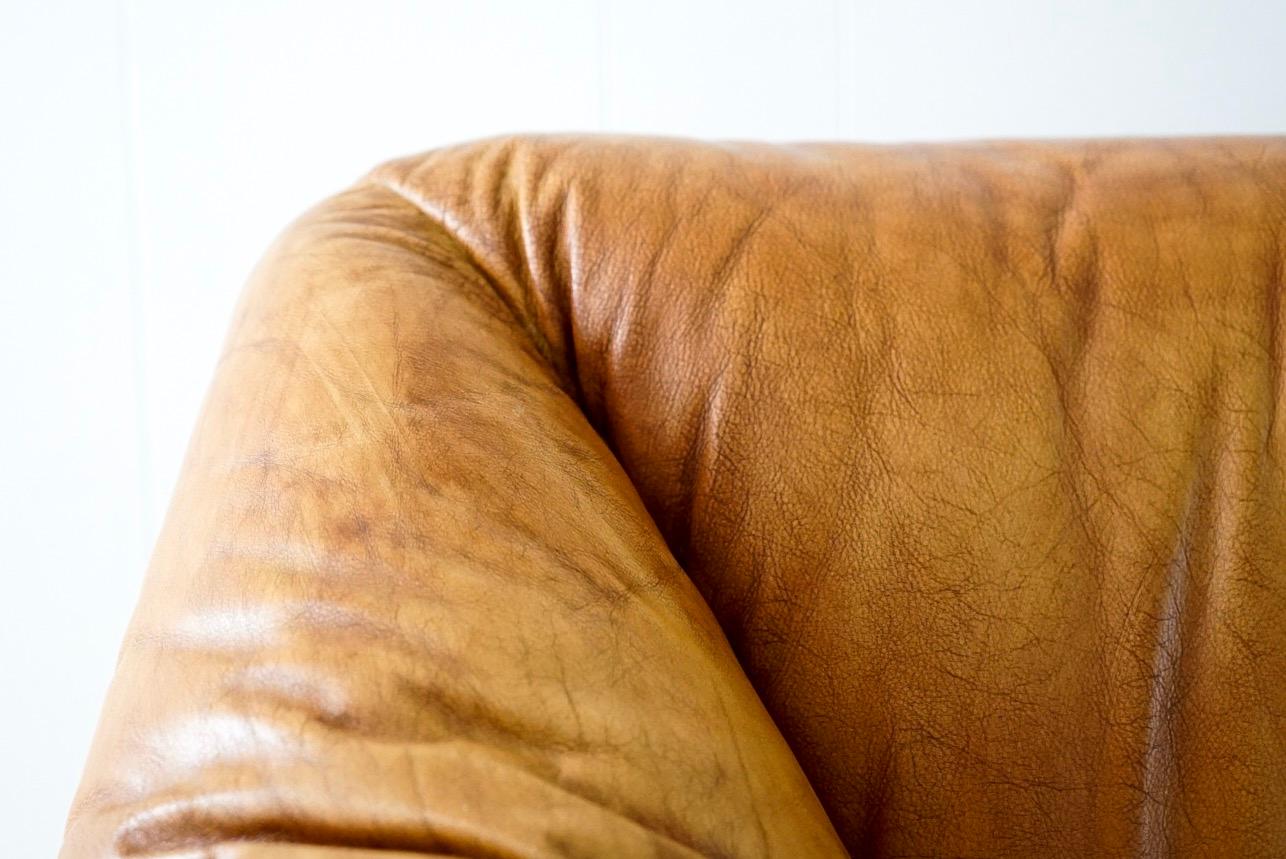 Mid-Century Modern Aged Cognac Leather Tentazione Three-Seat Sofa by Mario Bellini for Cassina