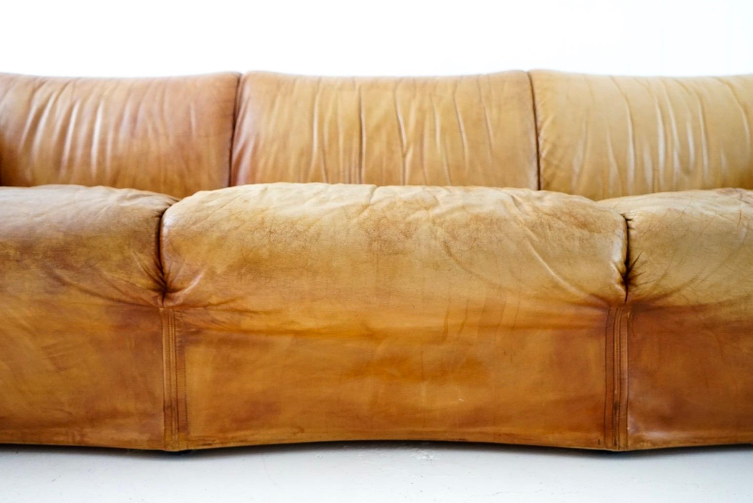 Aged Cognac Leather Tentazione Three-Seat Sofa by Mario Bellini for Cassina 3