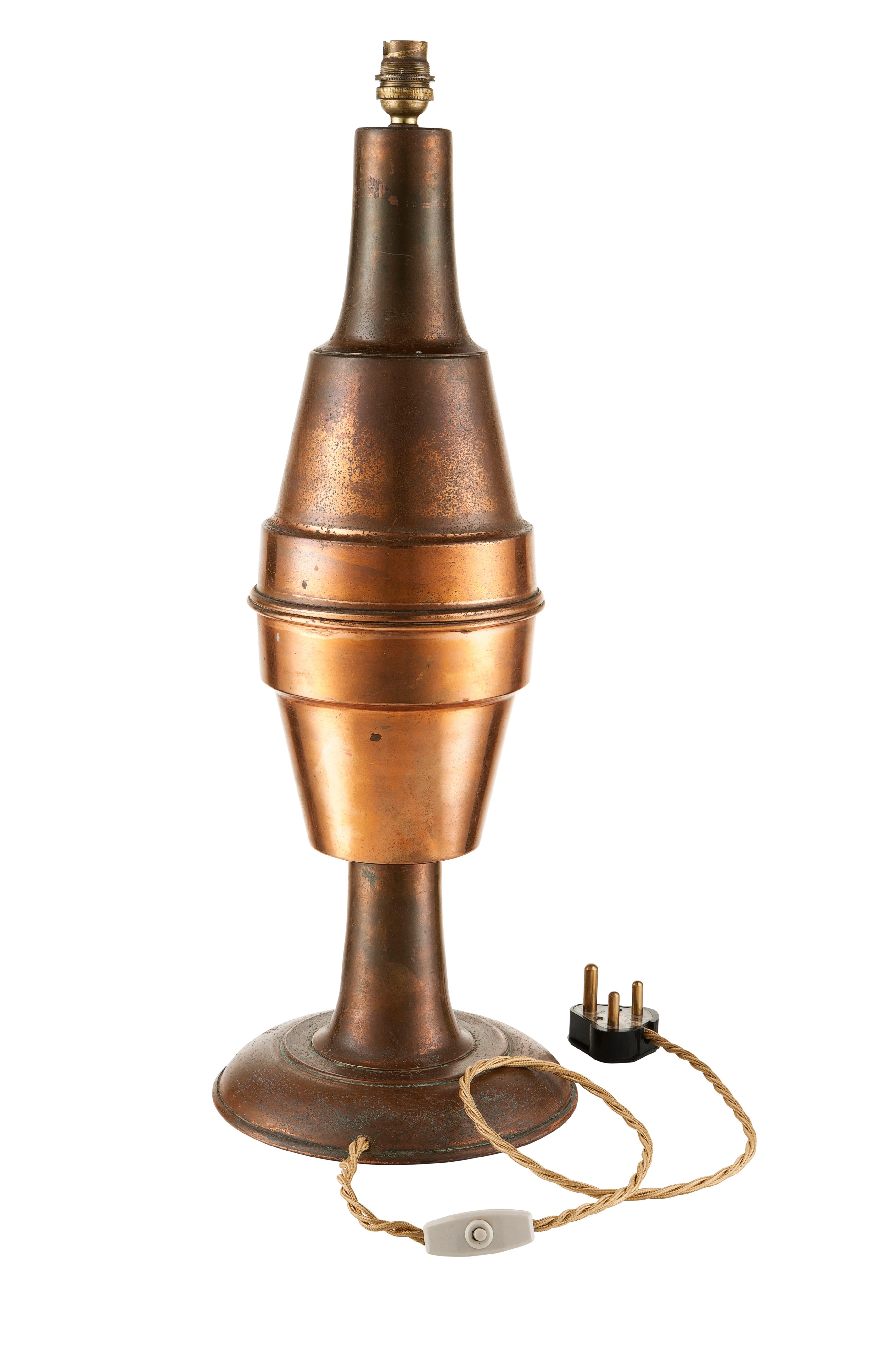 Spun Aged Copper Lamp Base For Sale
