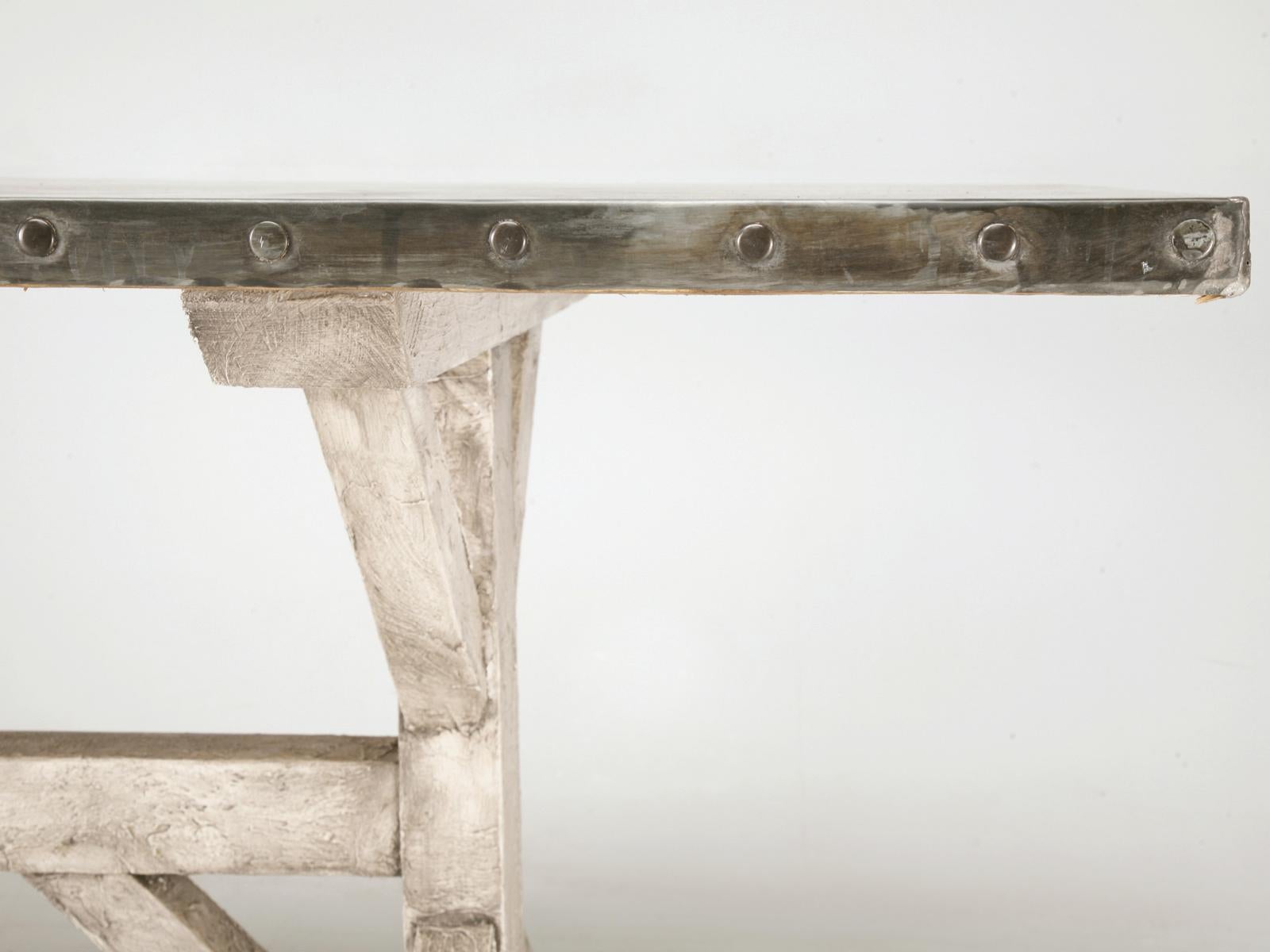 Industrial Aged Handmade Zinc Top Dining Table with Painted Base in Any Dimension