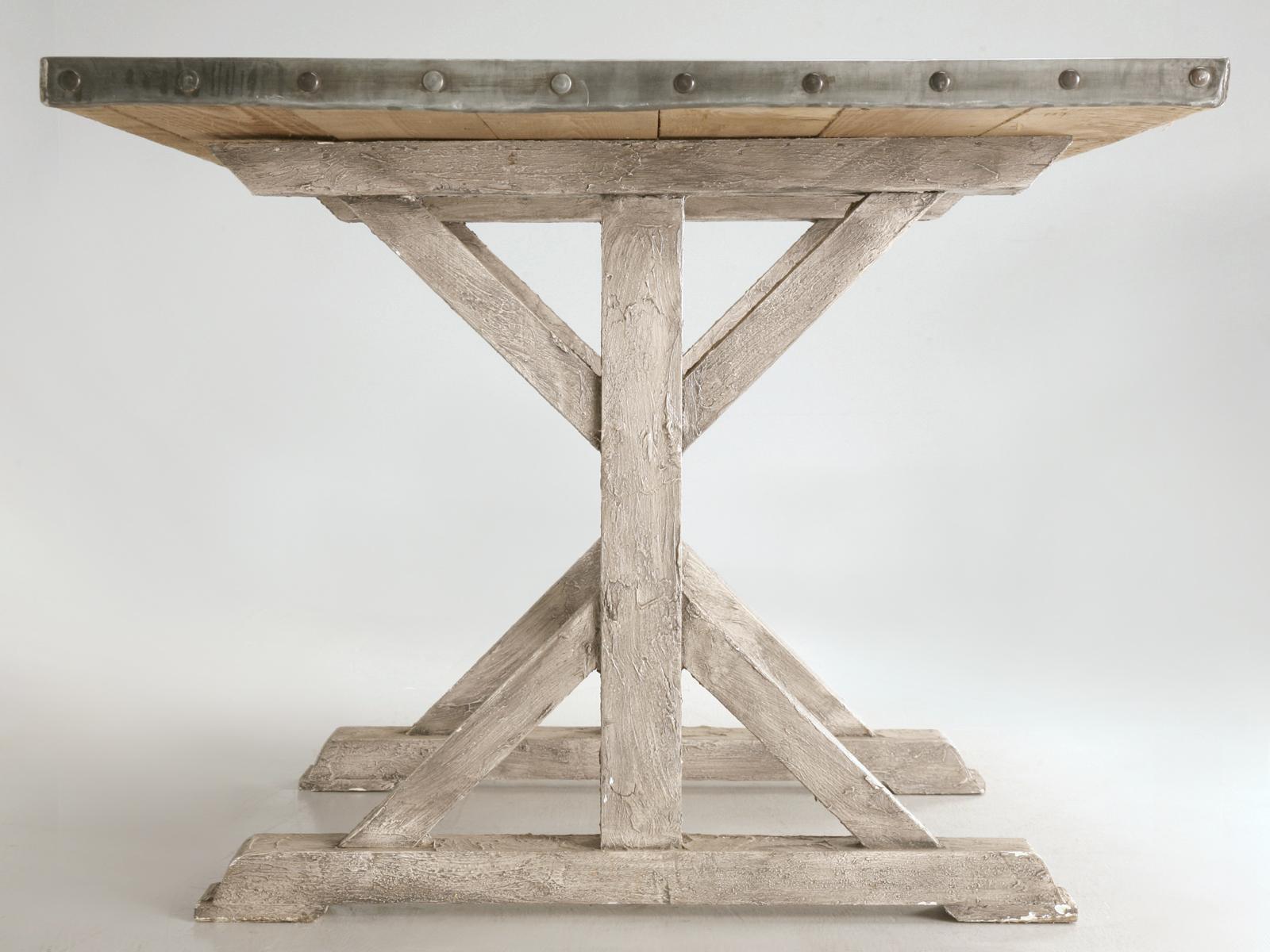 American Aged Handmade Zinc Top Dining Table with Painted Base in Any Dimension