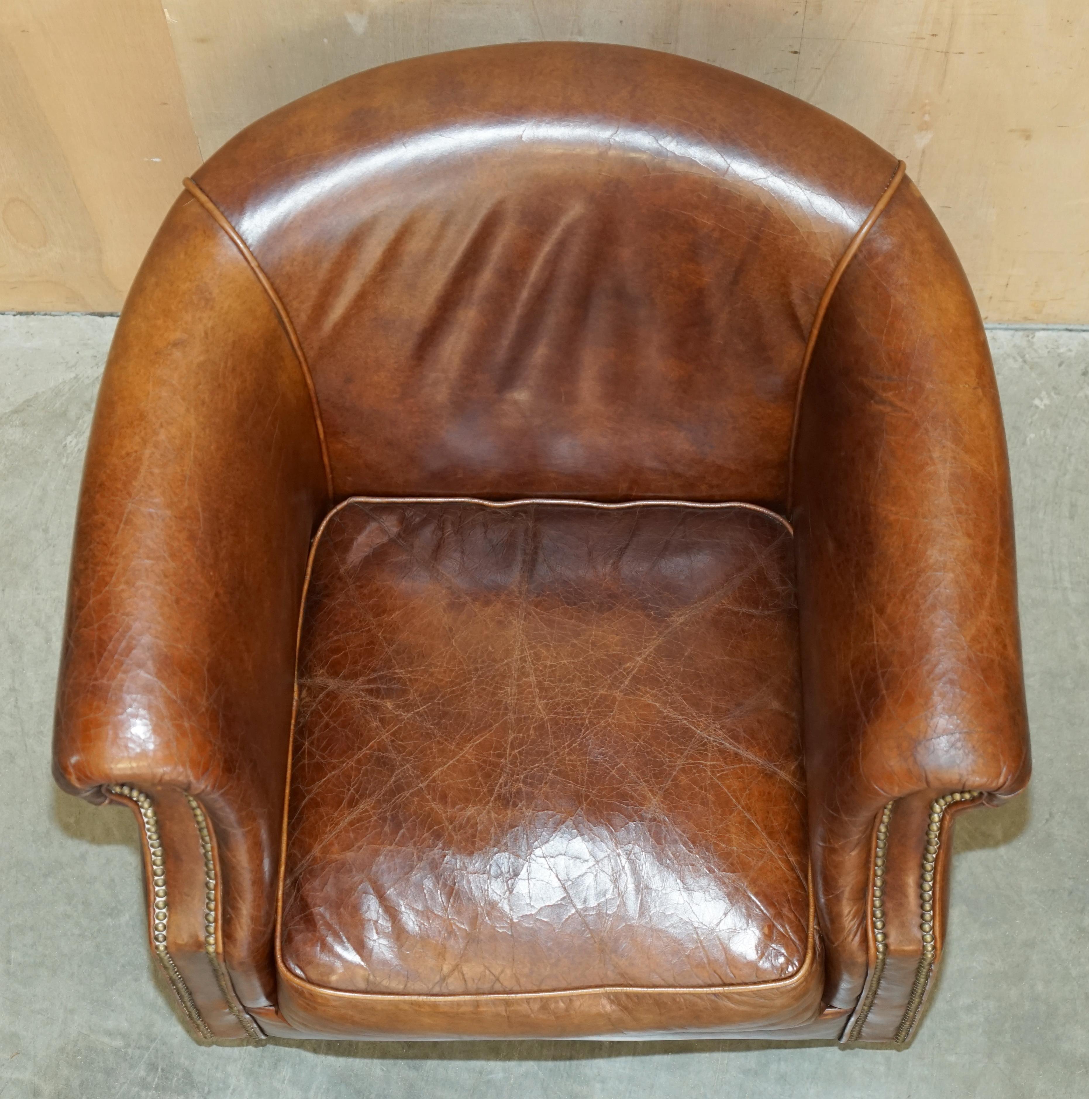 AGED HERiTAGE BROWN LEATHER BIKER TAN CLUB TUB ARMCHAIR MUST SEE LOVELY PATINa!! im Angebot 4