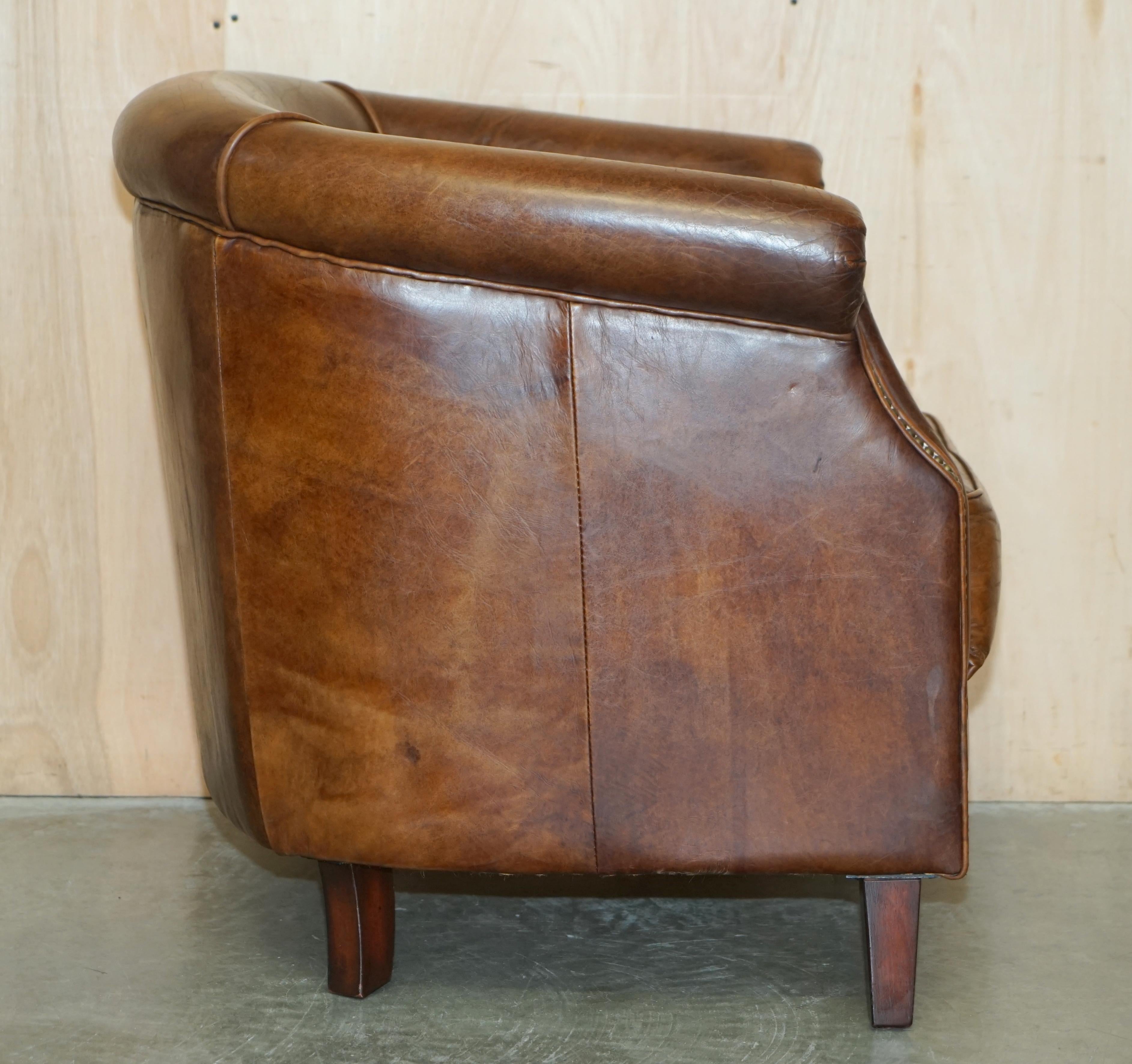 AGED HERiTAGE BROWN LEATHER BIKER TAN CLUB TUB ARMCHAIR MUST SEE LOVELY PATINa!! im Angebot 6