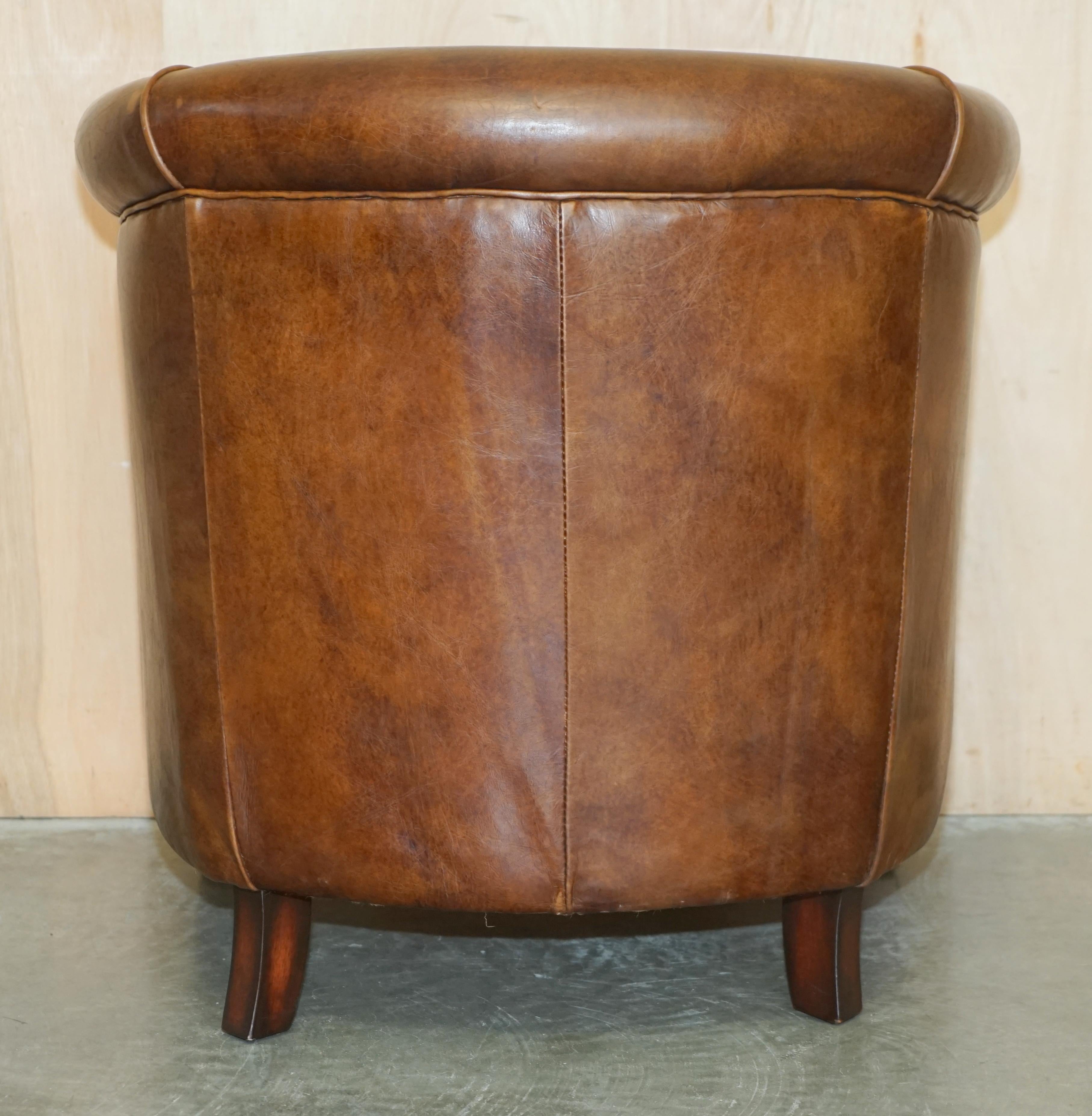 AGED HERiTAGE BROWN LEATHER BIKER TAN CLUB TUB ARMCHAIR MUST SEE LOVELY PATINa!! For Sale 6