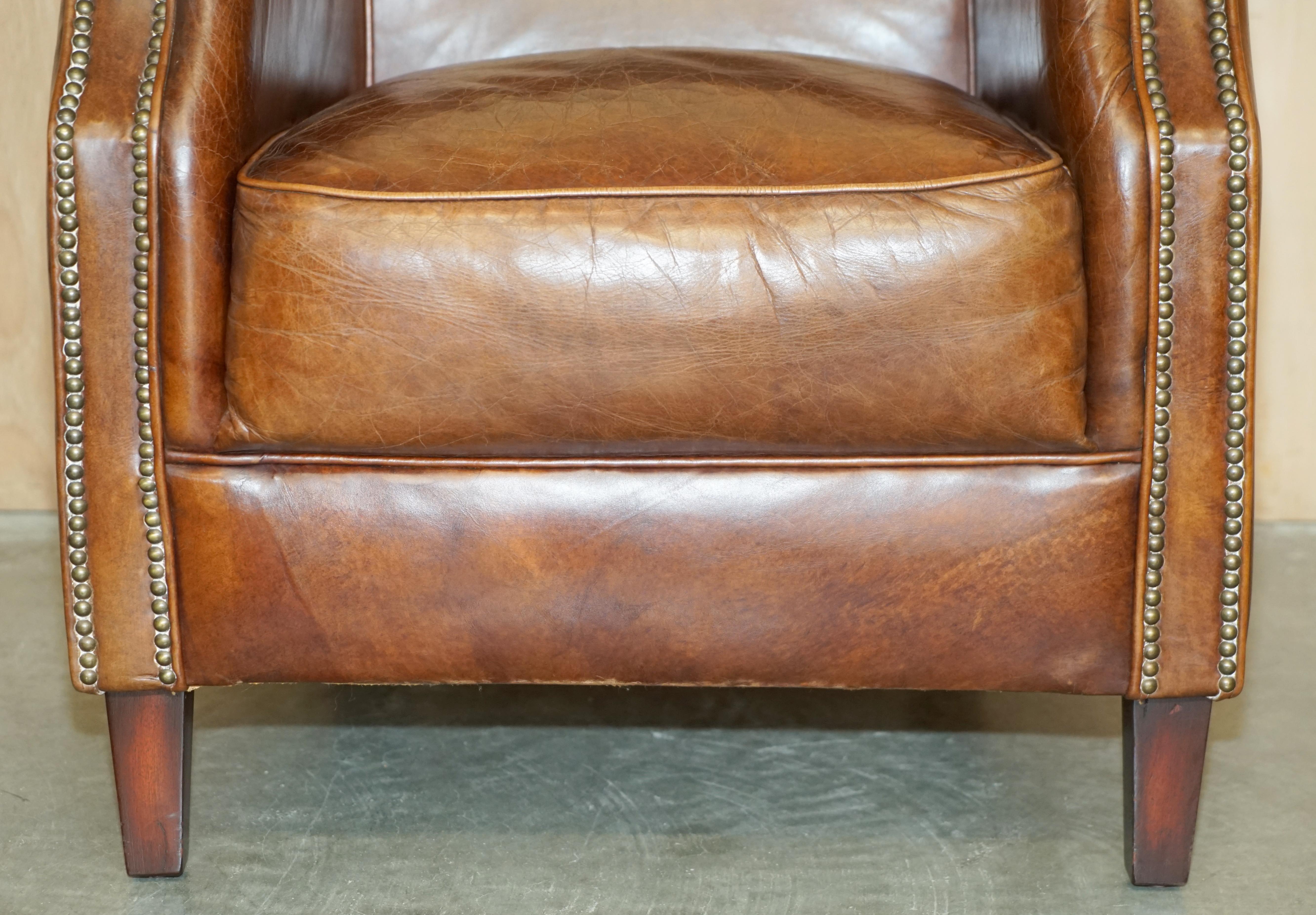 20th Century AGED HERiTAGE BROWN LEATHER BIKER TAN CLUB TUB ARMCHAIR MUST SEE LOVELY PATINa!! For Sale