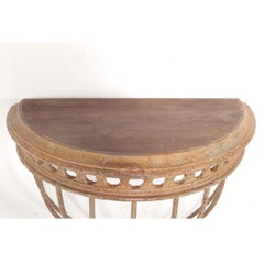 Aged Iron Demilune Console With Inset Teak Top