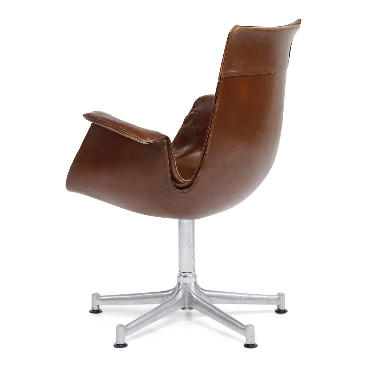 German Aged Leather Bucket Chair by Preben Fabricius & Jørgen Kastholm for Alfred Kill