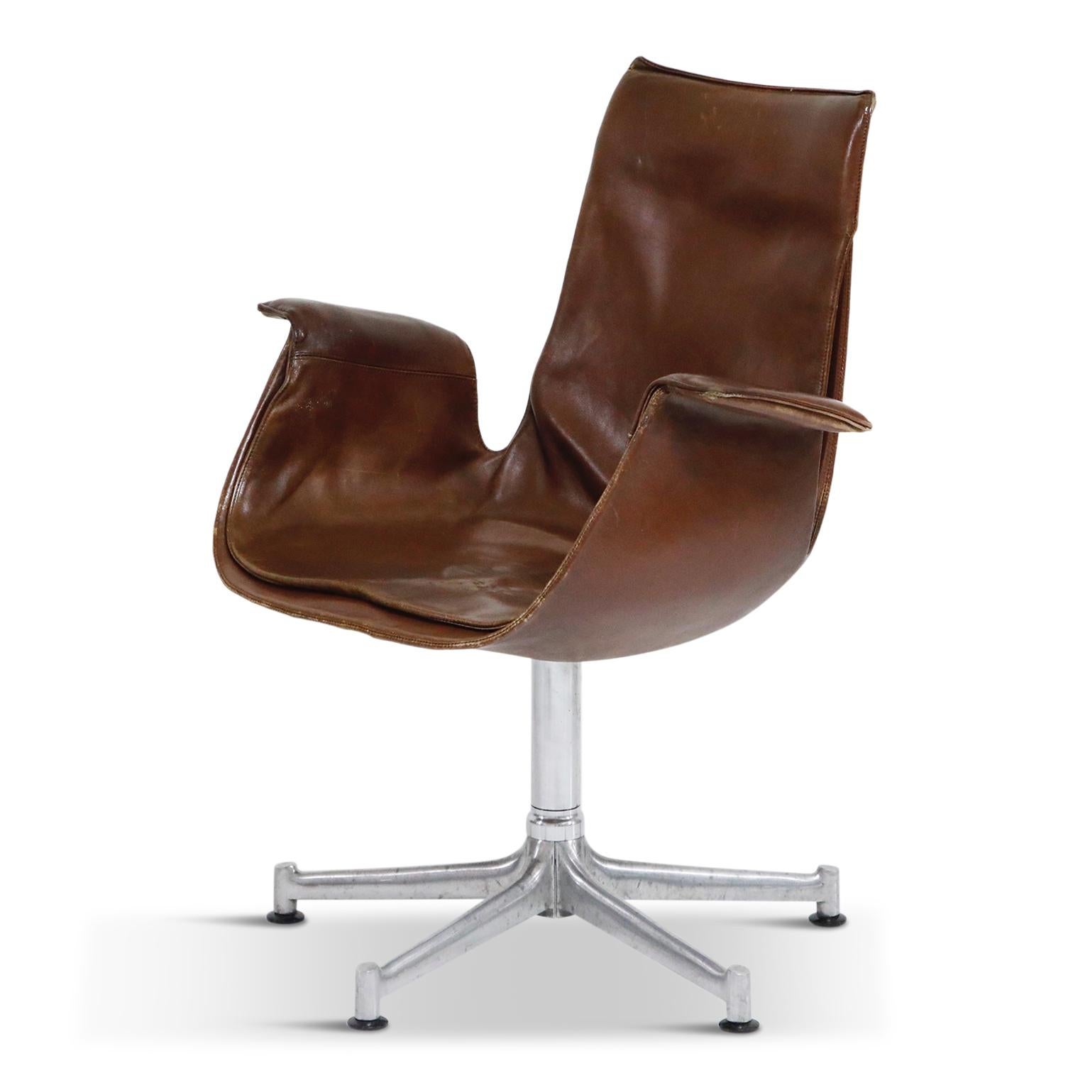 Mid-20th Century Aged Leather Bucket Chair by Preben Fabricius & Jørgen Kastholm for Alfred Kill