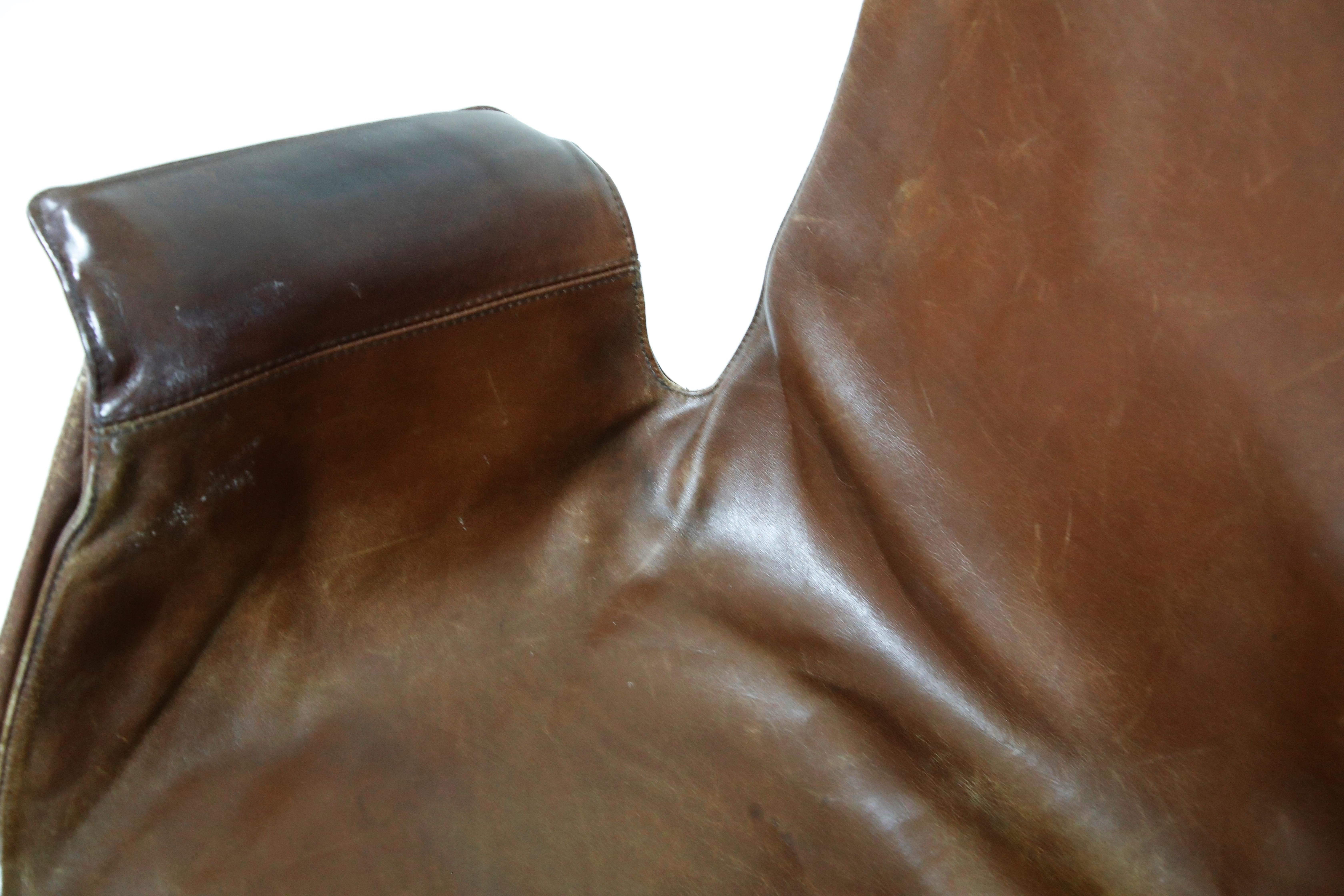 Aged Leather Bucket Chair by Preben Fabricius & Jørgen Kastholm for Alfred Kill 2