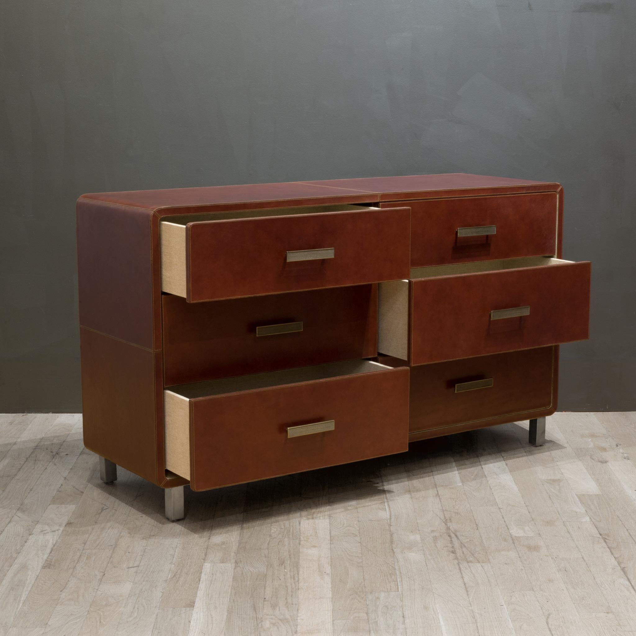 Modern Aged Leather Dresser by Made Goods