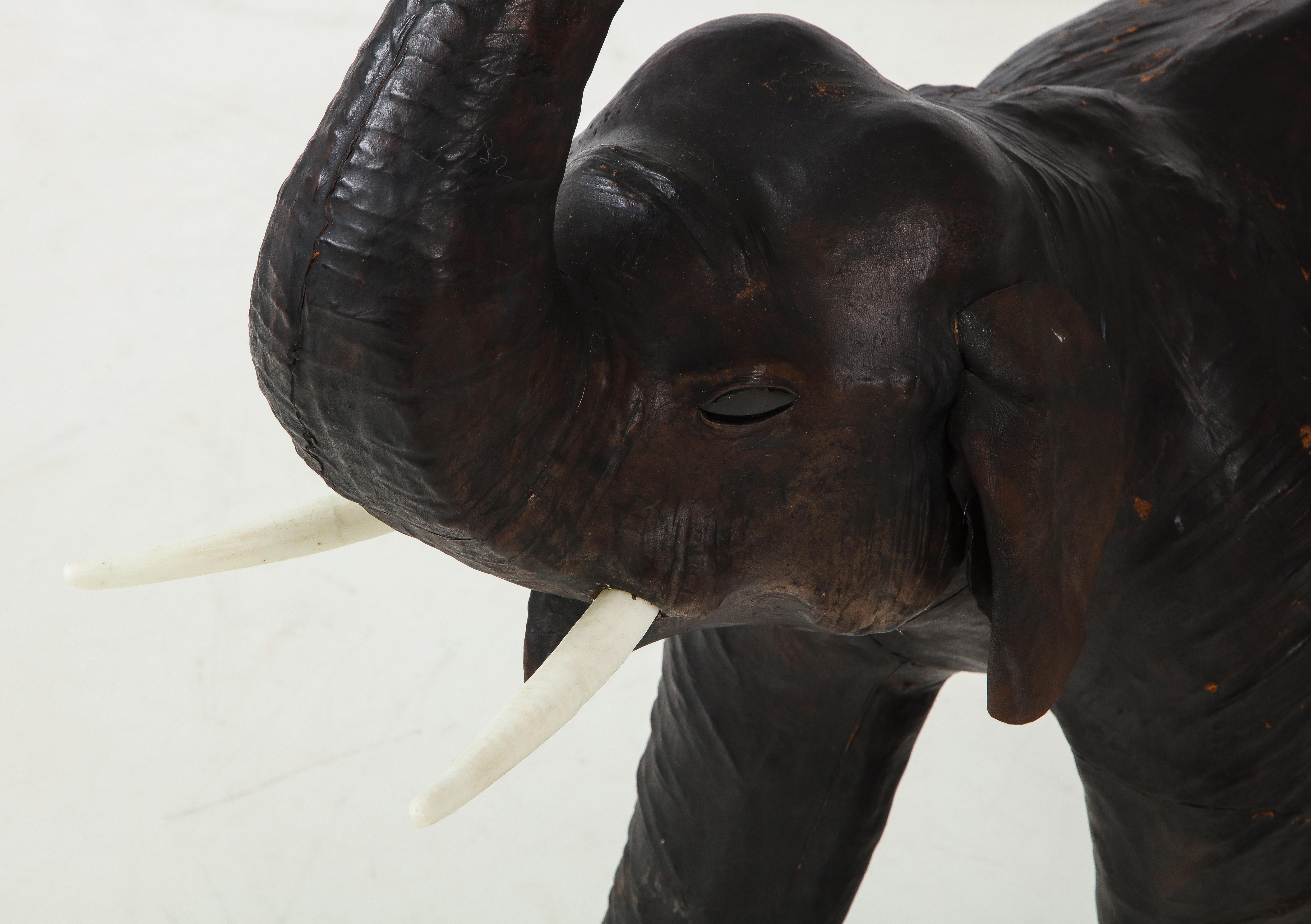 Aged Leather Elephant Sculpture/Ottoman 3