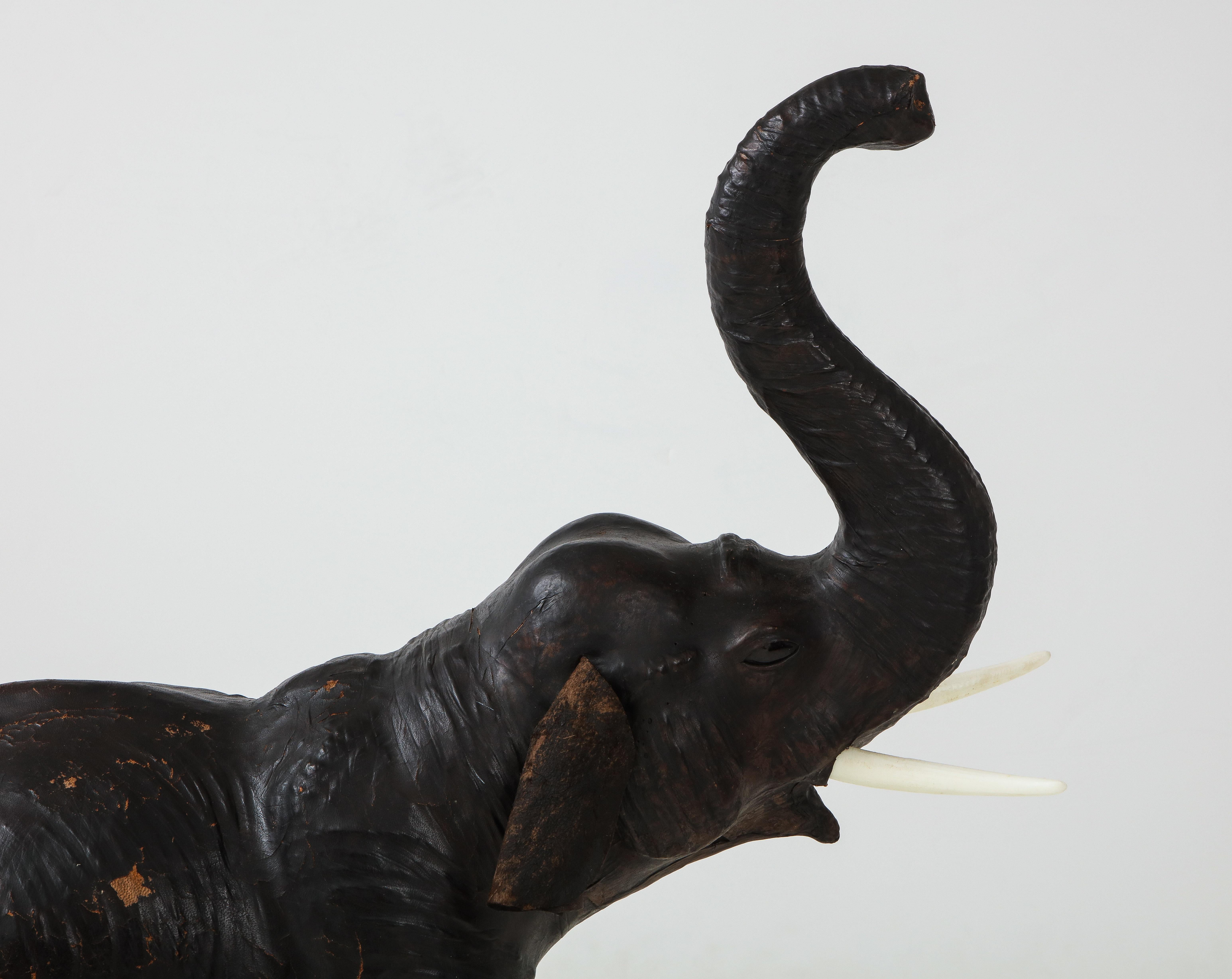 Aged Leather Elephant Sculpture/Ottoman 4