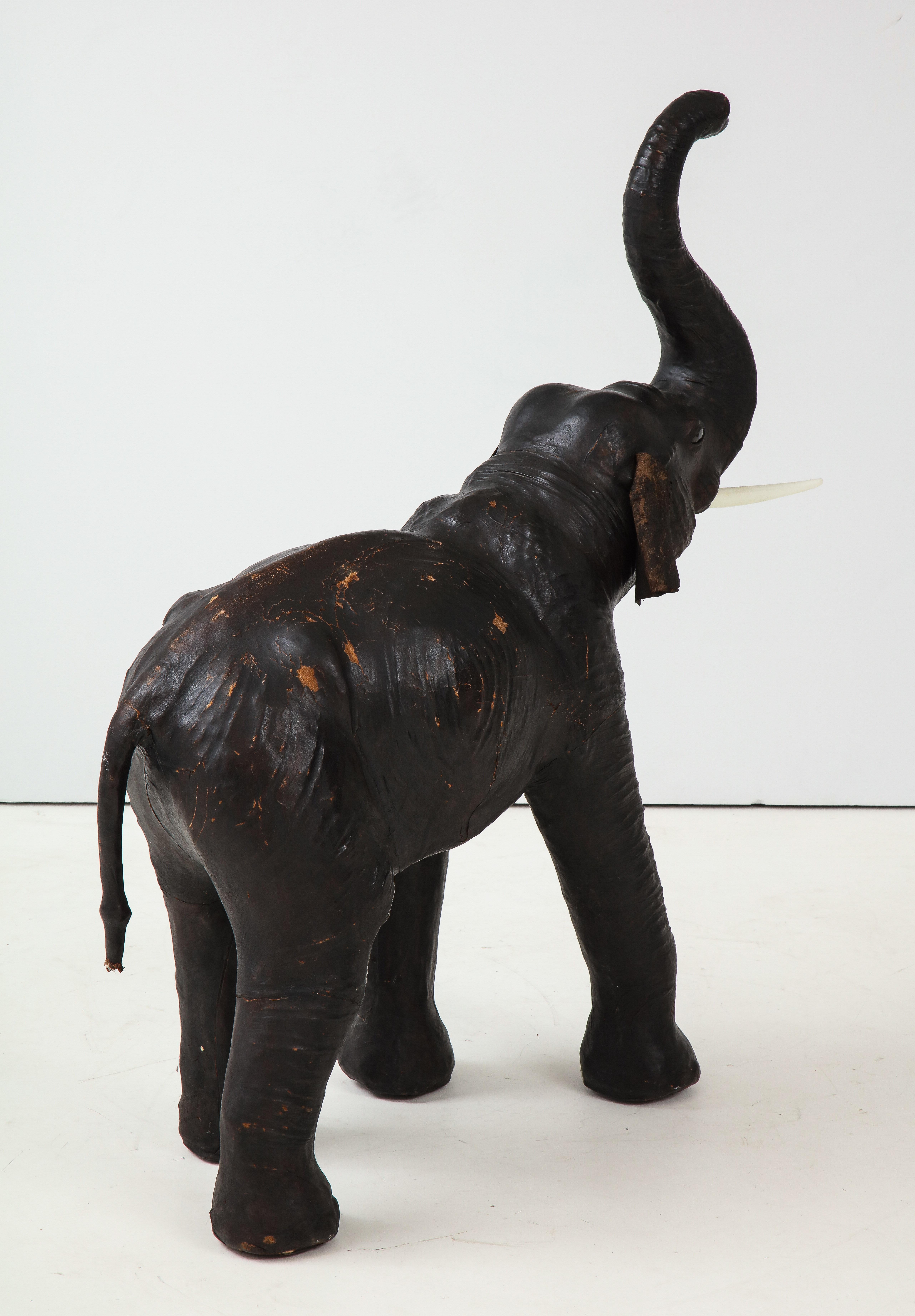 Arts and Crafts Aged Leather Elephant Sculpture/Ottoman