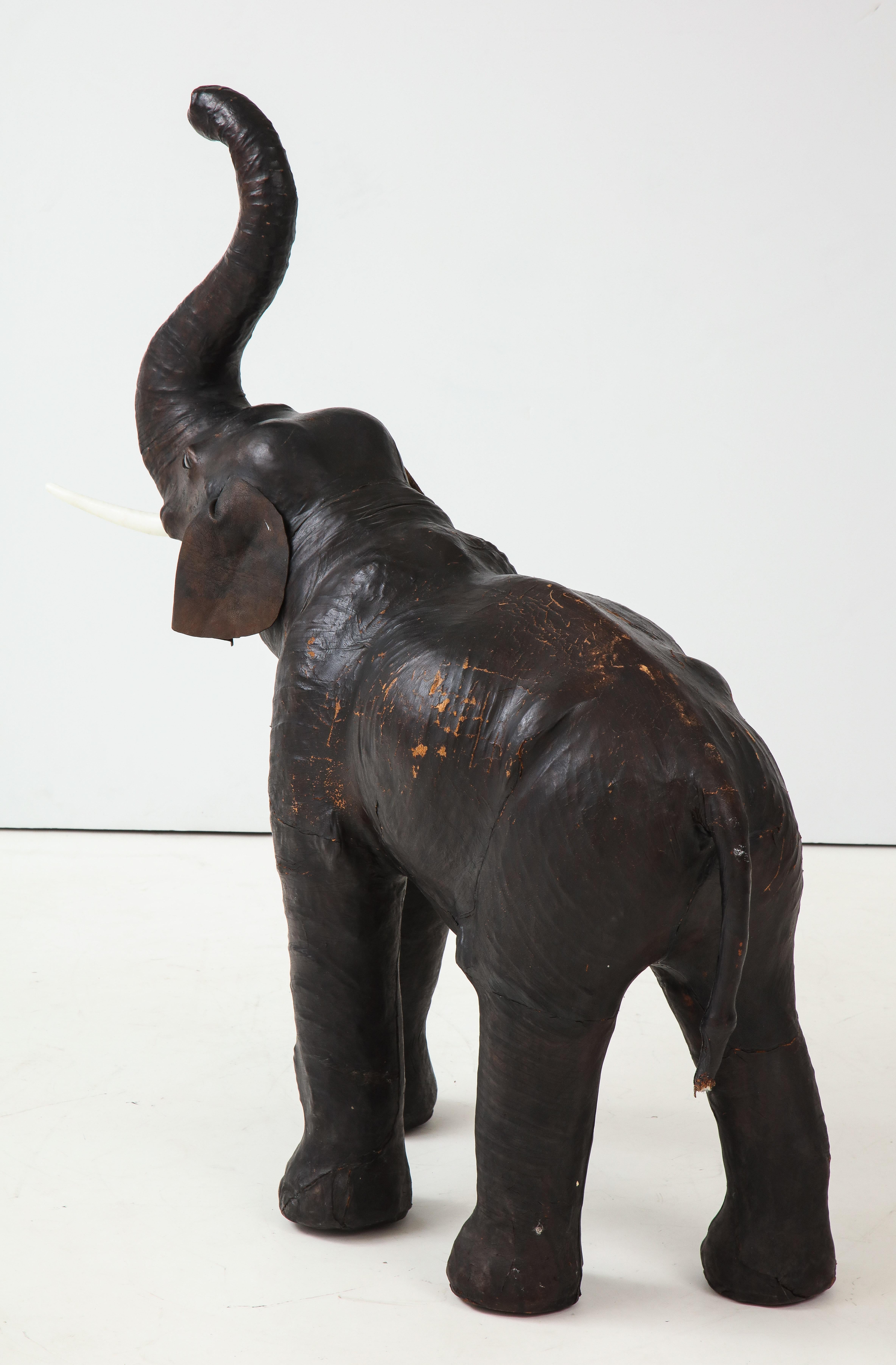 American Aged Leather Elephant Sculpture/Ottoman