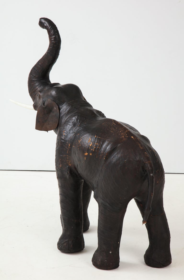 Aged Leather Elephant Sculpture/Ottoman For Sale at 1stDibs