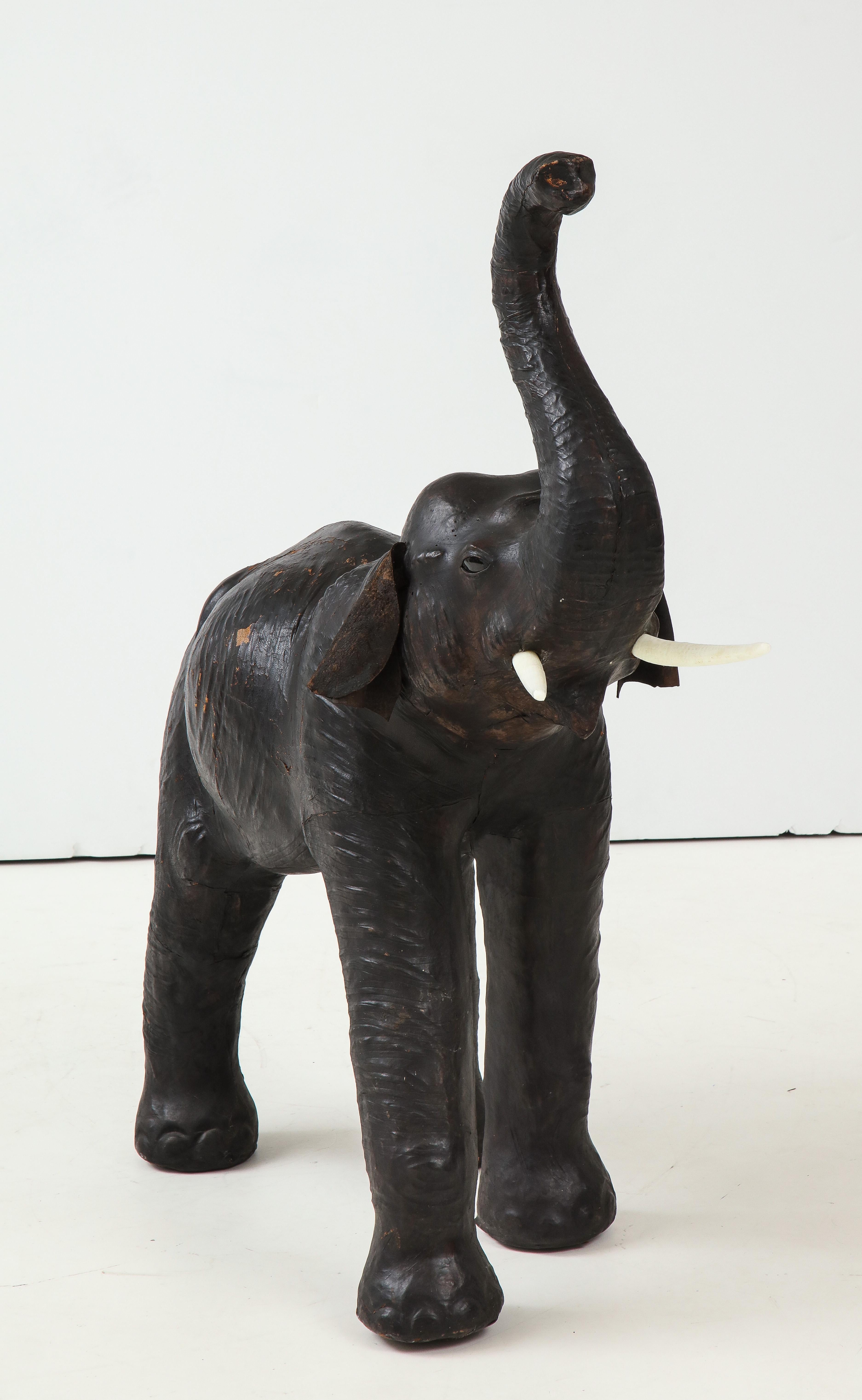 Aged Leather Elephant Sculpture/Ottoman In Good Condition In New York, NY