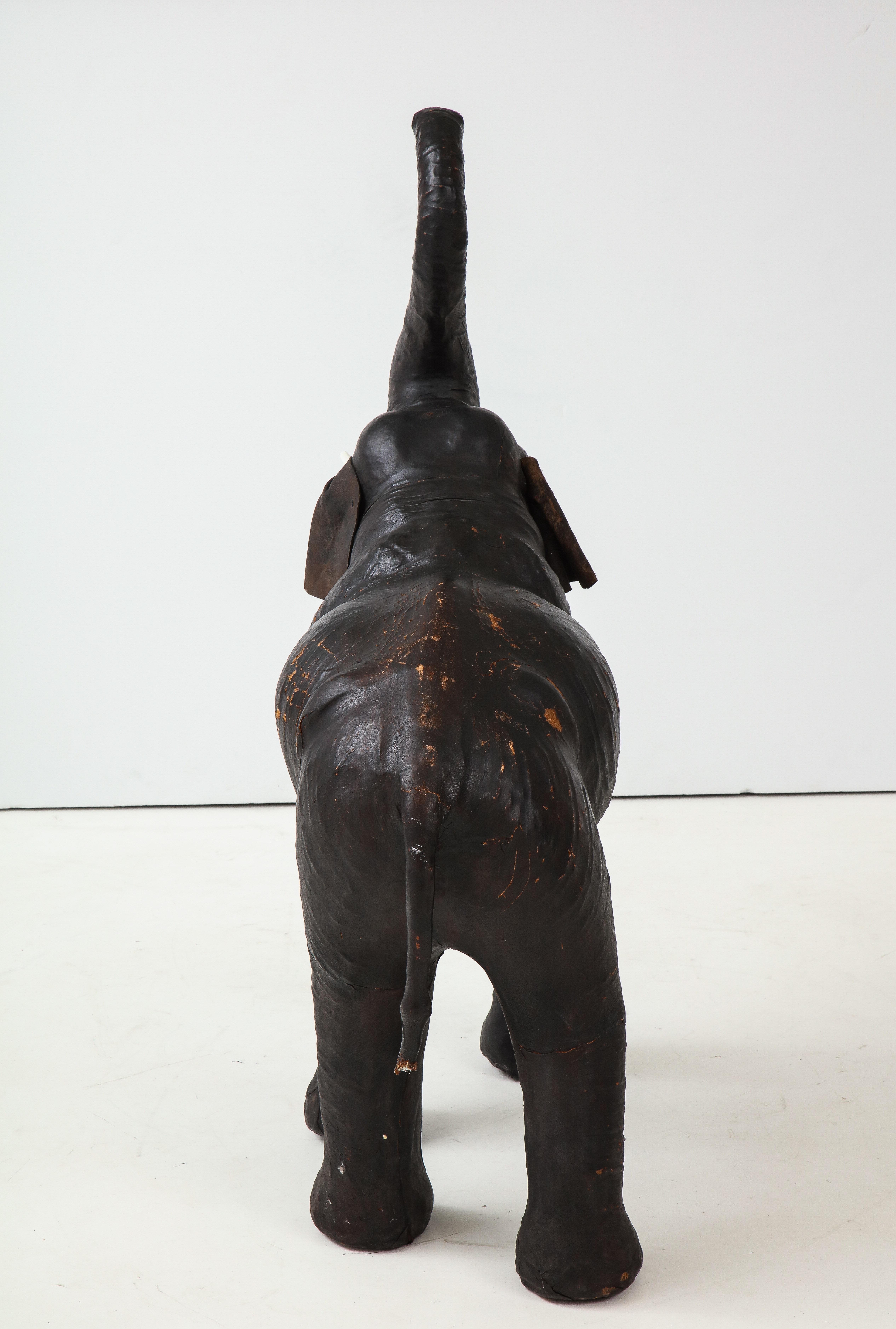20th Century Aged Leather Elephant Sculpture/Ottoman