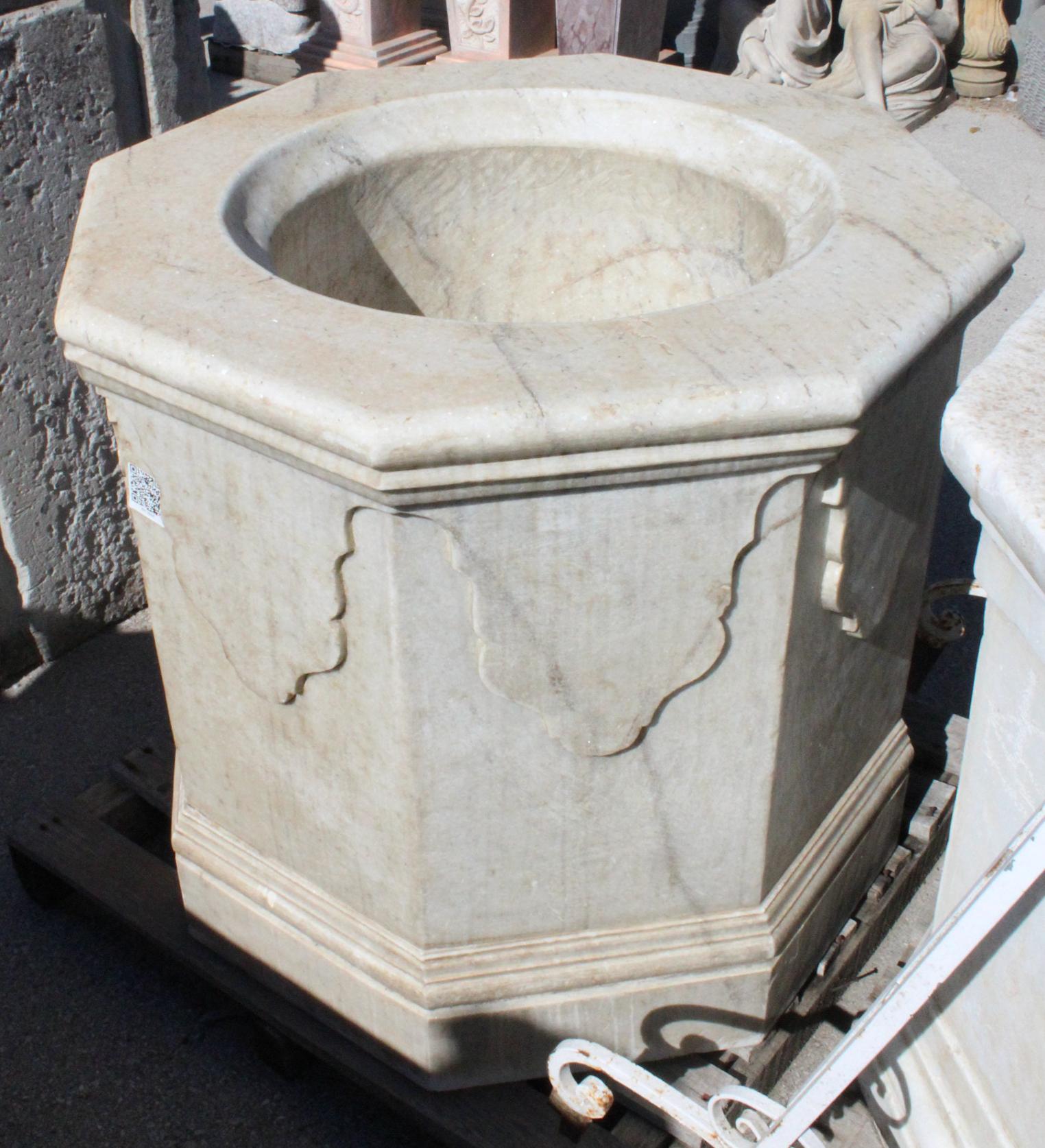 Italian Aged Marble Hand-Carved One-Piece Well