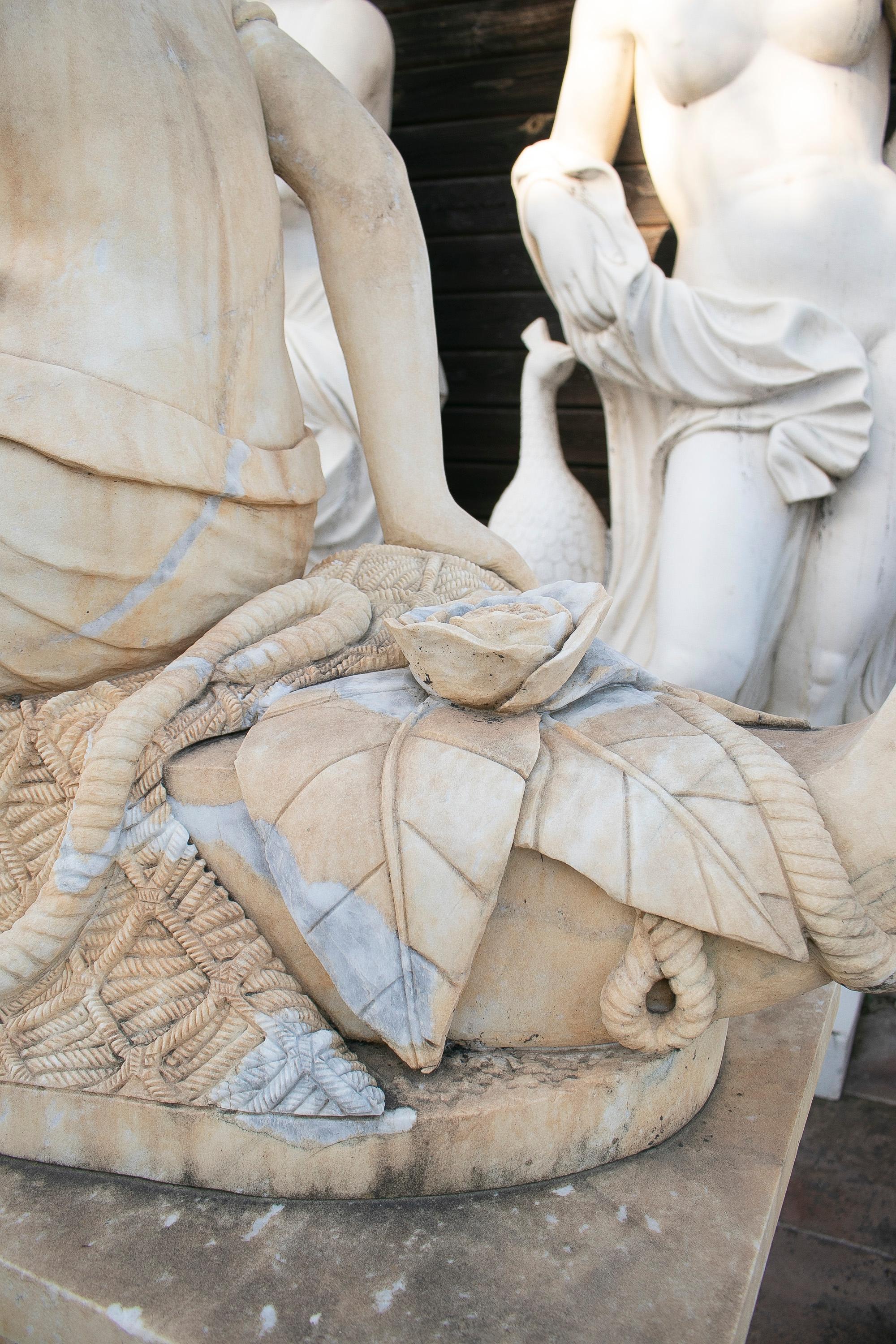 Aged Marble Sculpture of an Egyptian Woman on a Classical Boat and Base 2