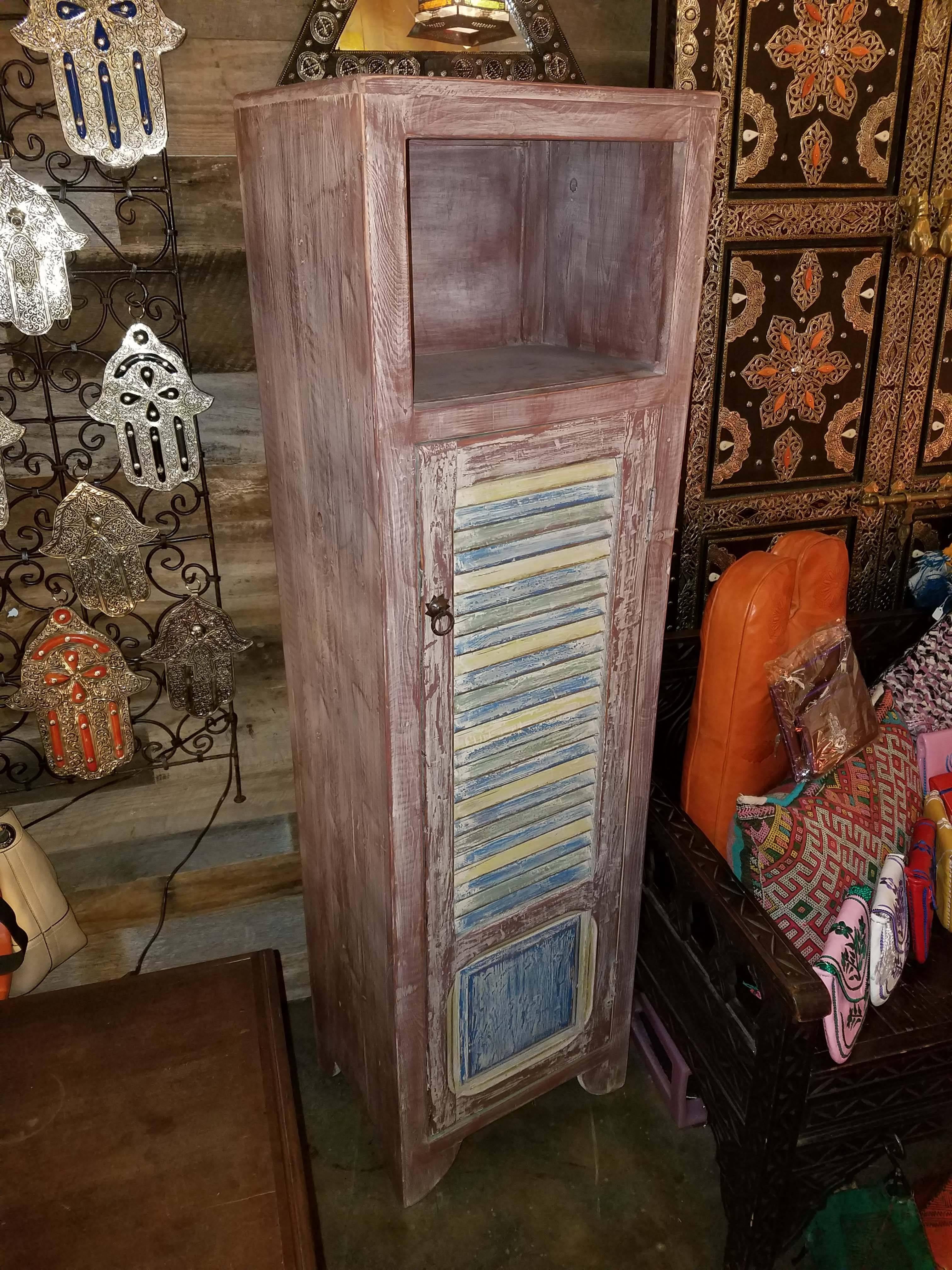 Aged Moroccan Carved Cabinet, Old Window Shutter In Excellent Condition For Sale In Orlando, FL