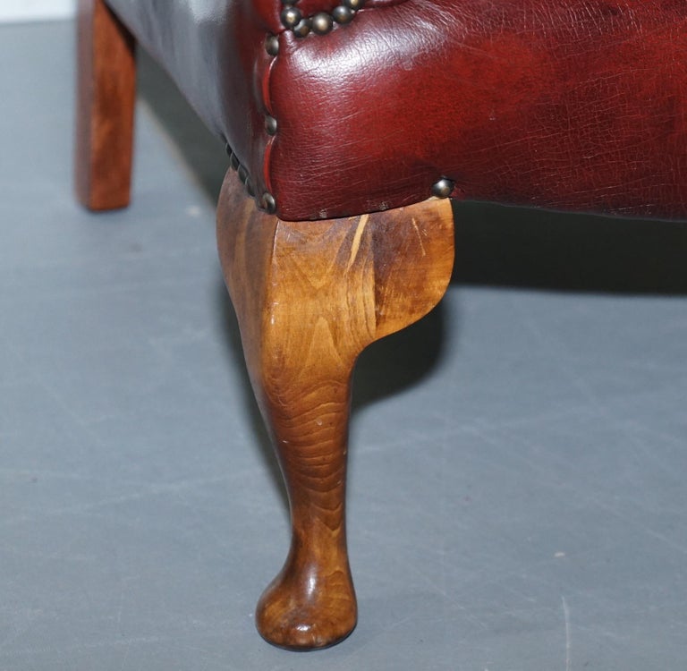 Aged Oxblood Leather Chesterfield Wingback Armchair Cushion Base Thick