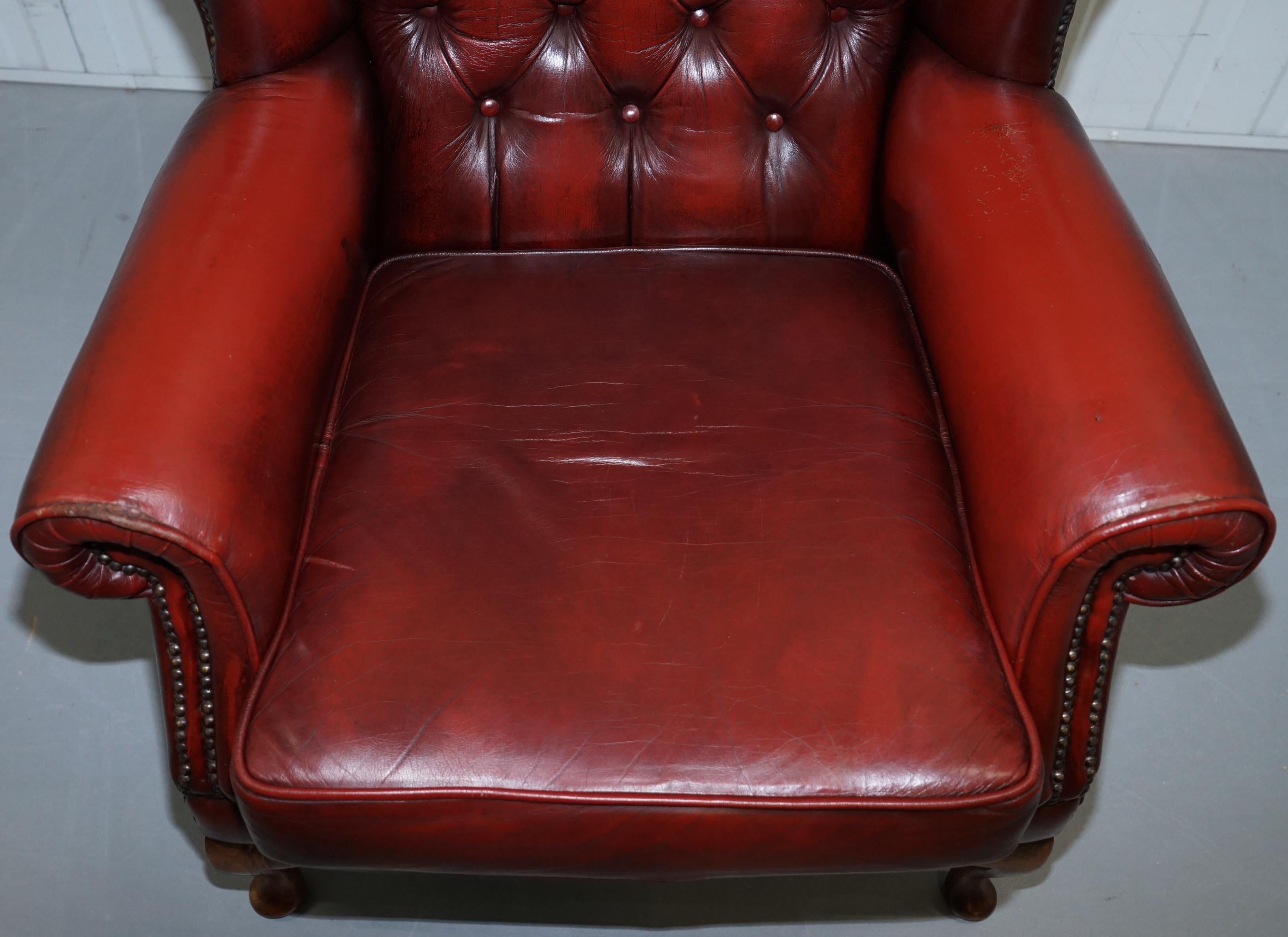 oxblood leather wingback chair