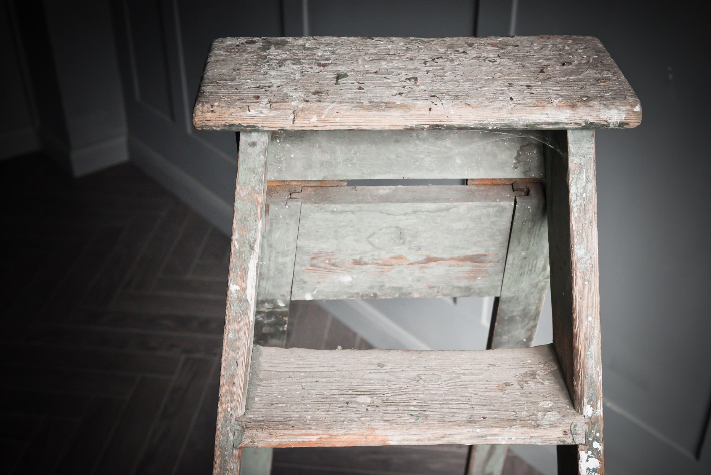 Wood Aged Painters Step Ladder For Sale