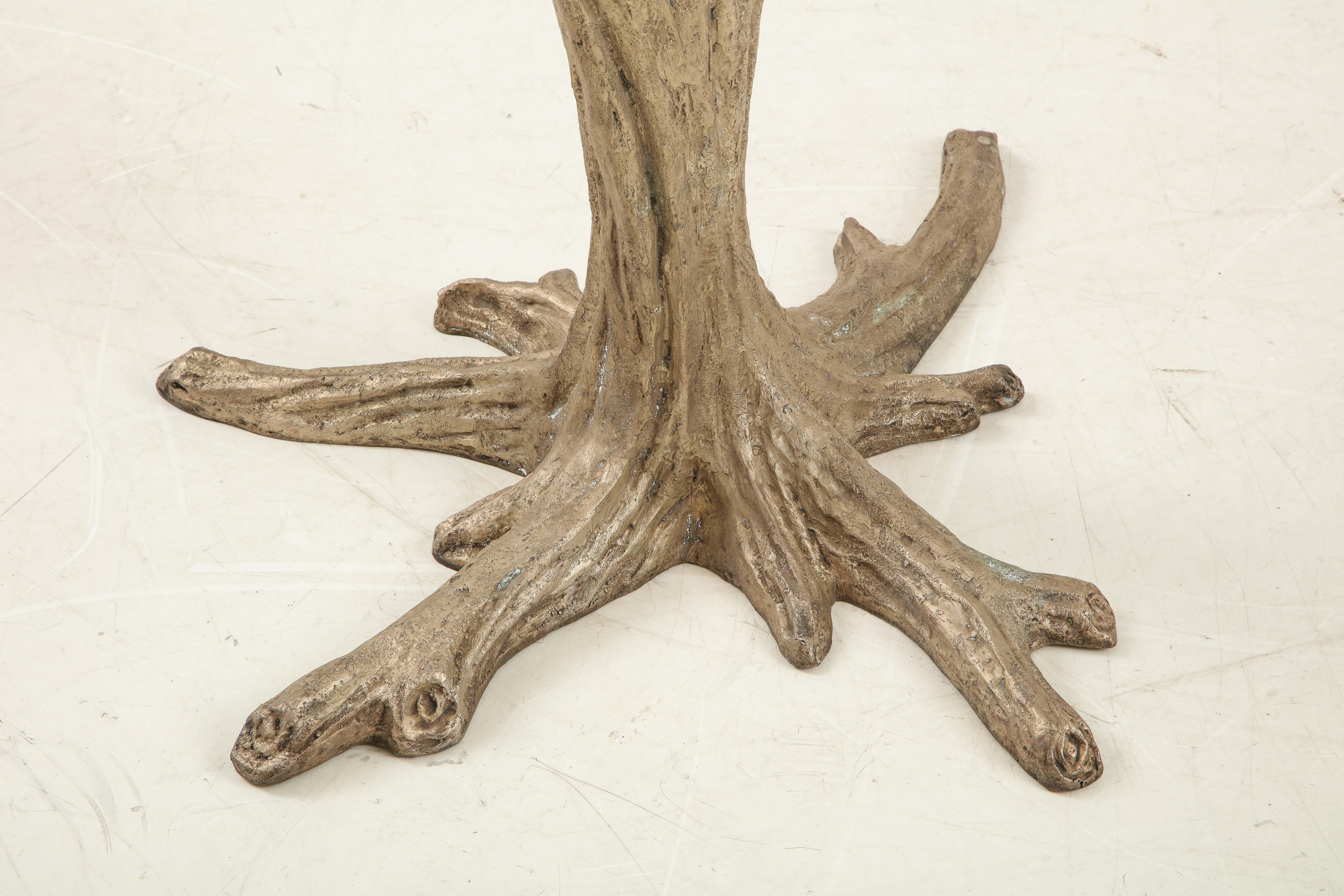 Aged Silver Tone Bronze Faux Bois Table Base For Sale 5