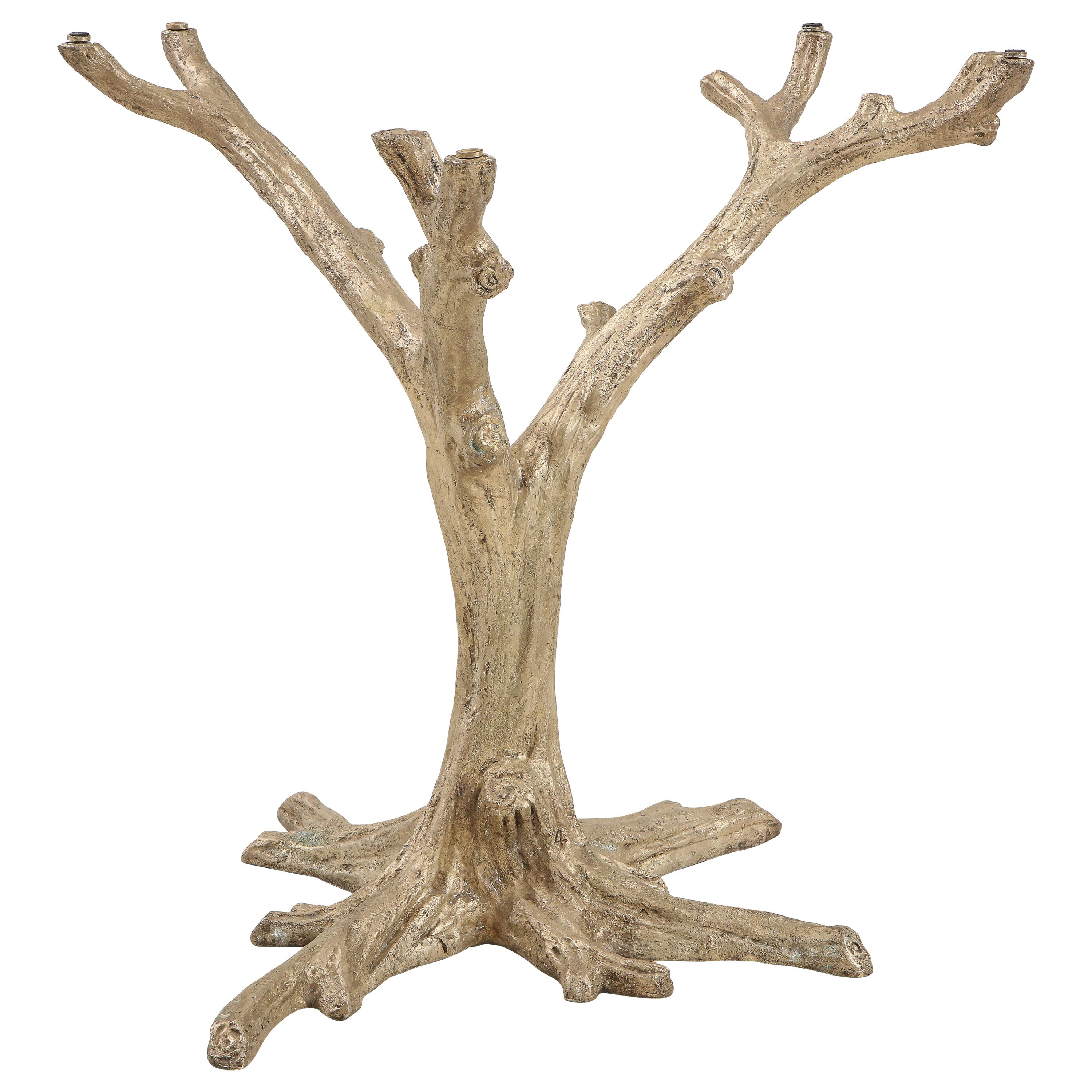 Aged Silver Tone Bronze Faux Bois Table Base For Sale