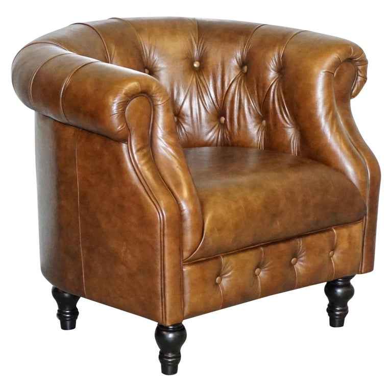 Aged Tan Brown Heritage Leather Chesterfield Tub Armchair Lovely ...