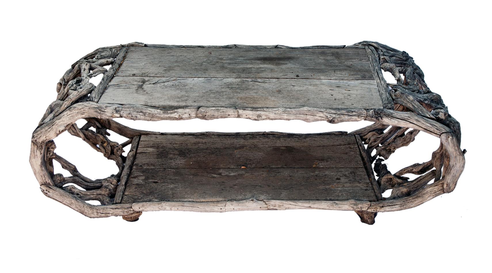 Handcrafted Asian driftwood coffee table. This table has a chairs on another listing.
It is by the same artist which are each listed separately.
 
