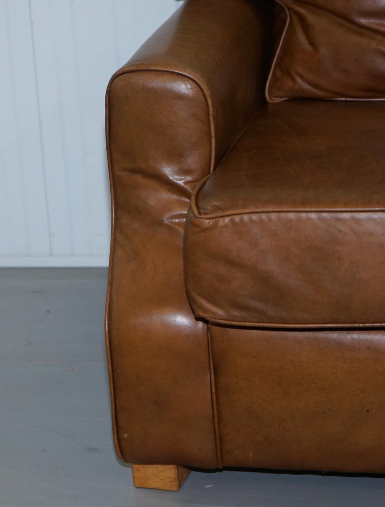 Aged Vintage Heritage Brown Leather ThreeSeat Sofa Duck Feather