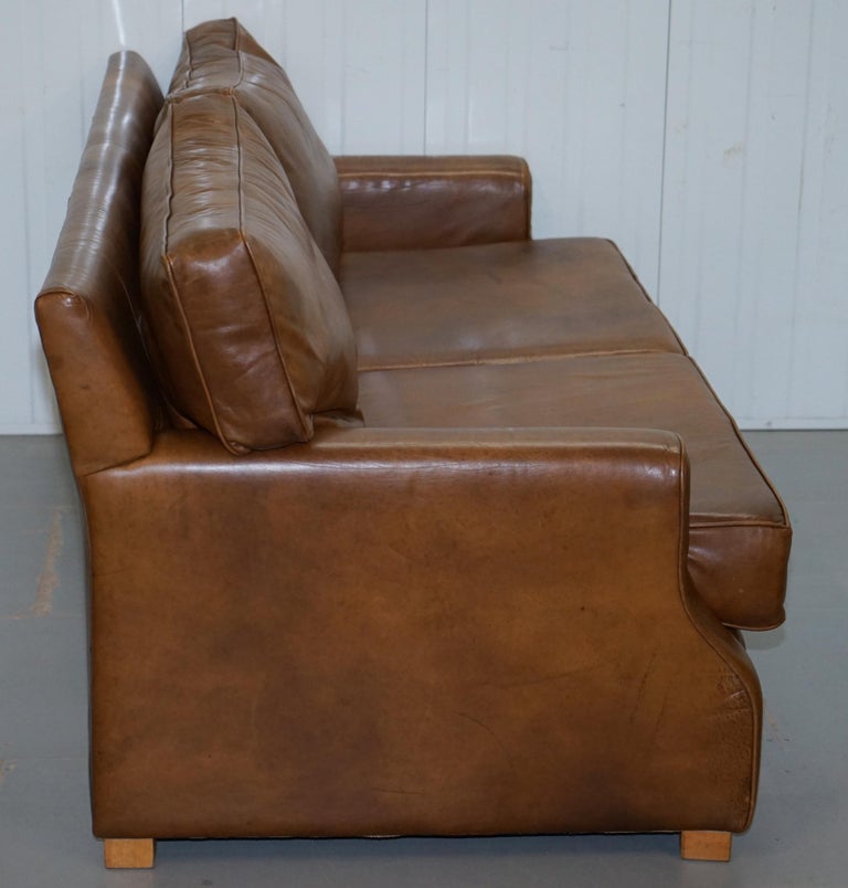 Aged Vintage Heritage Brown Leather ThreeSeat Sofa Duck Feather