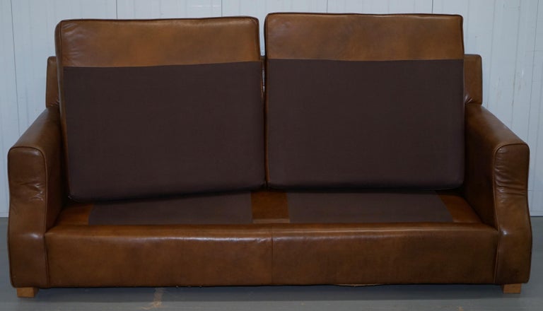 Aged Vintage Heritage Brown Leather Three-Seat Sofa Duck ...