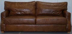 Aged Vintage Heritage Brown Leather Three-Seat Sofa Duck Feather Cushions