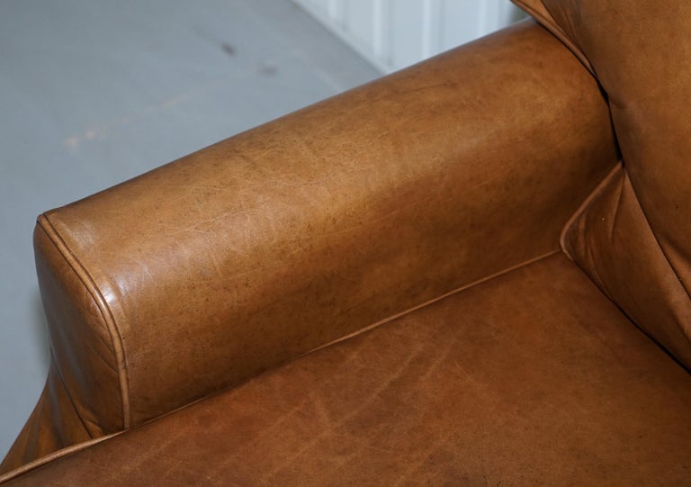 Aged Vintage Heritage Brown Leather ThreeSeat Sofa Duck Feather