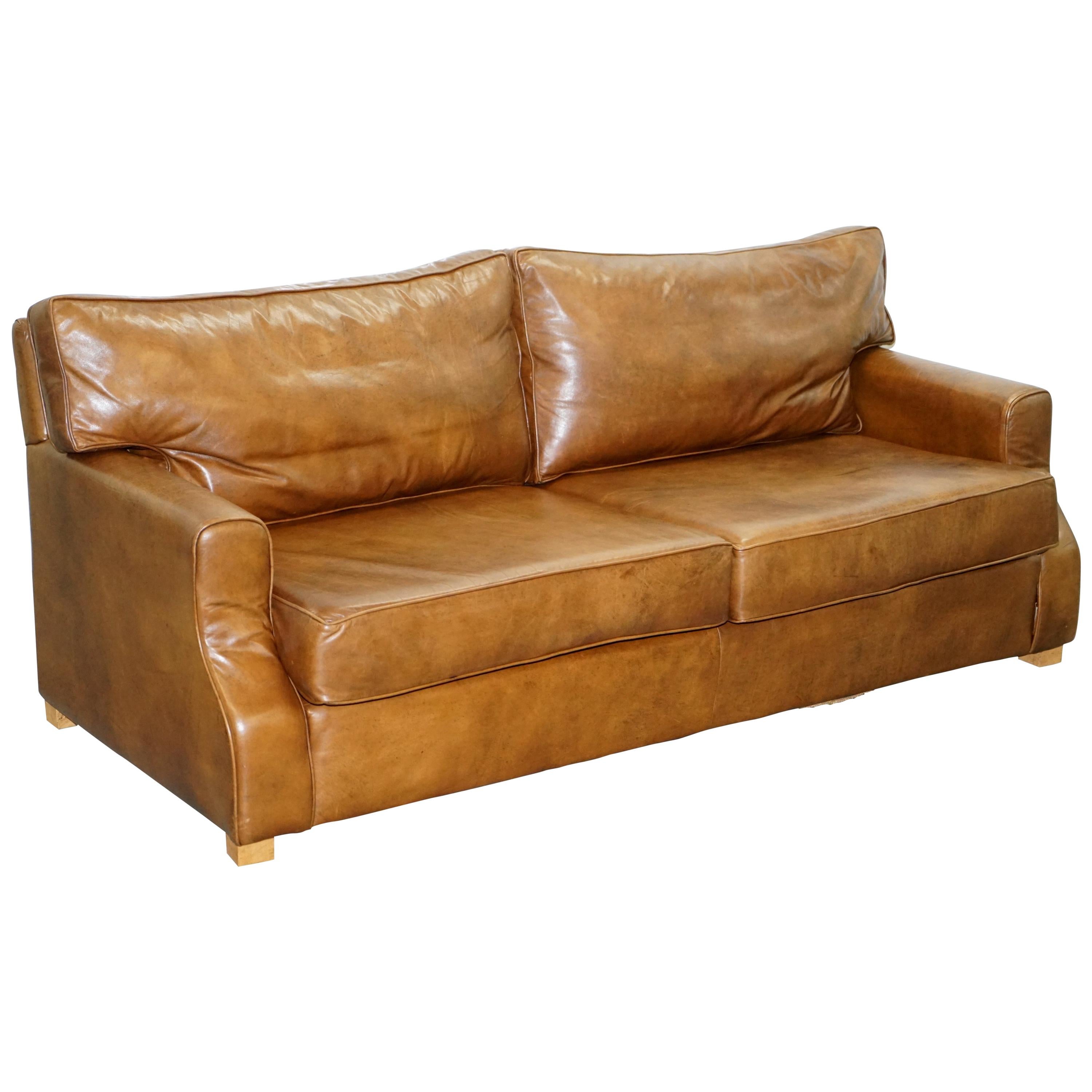 Aged Vintage Heritage Brown Leather ThreeSeat Sofa Duck Feather