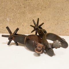 Aged Vintage Western Cowboy Set of Mismatched Spurs Forged Metal + Bronze