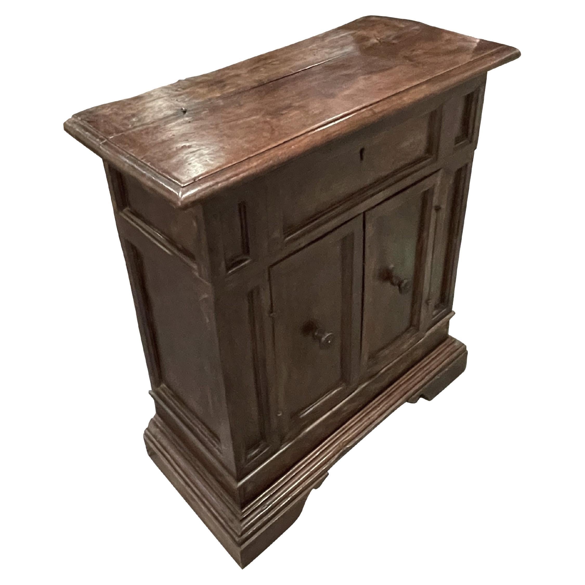 Aged Walnut Two Door Flip Top Cabinet Or Side Table, Italy, 17th Century For Sale